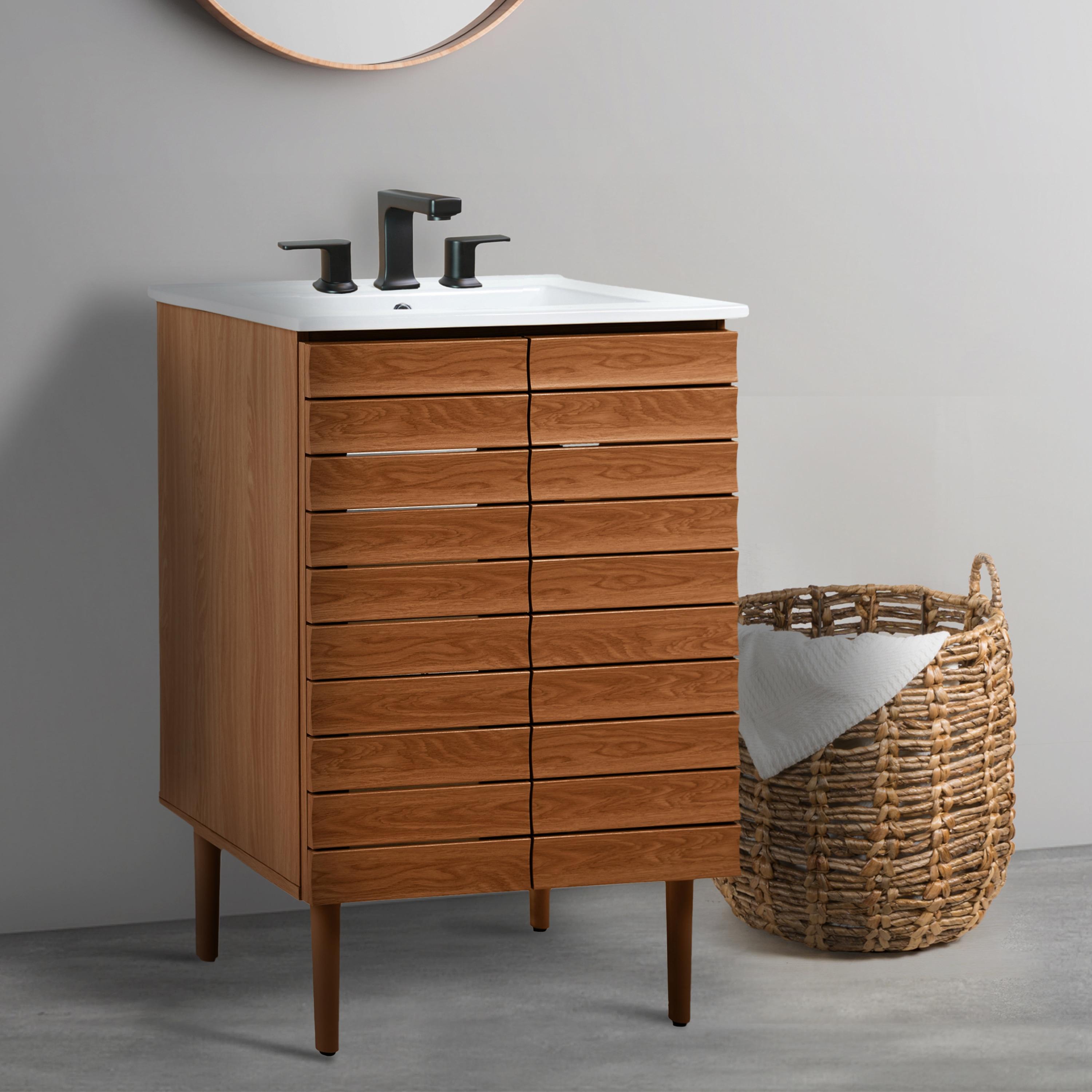 Aubert 24" Slat Modern Farmhouse 2-Shelf Bath Vanity Cabinet Only (Sink Basin not Included)