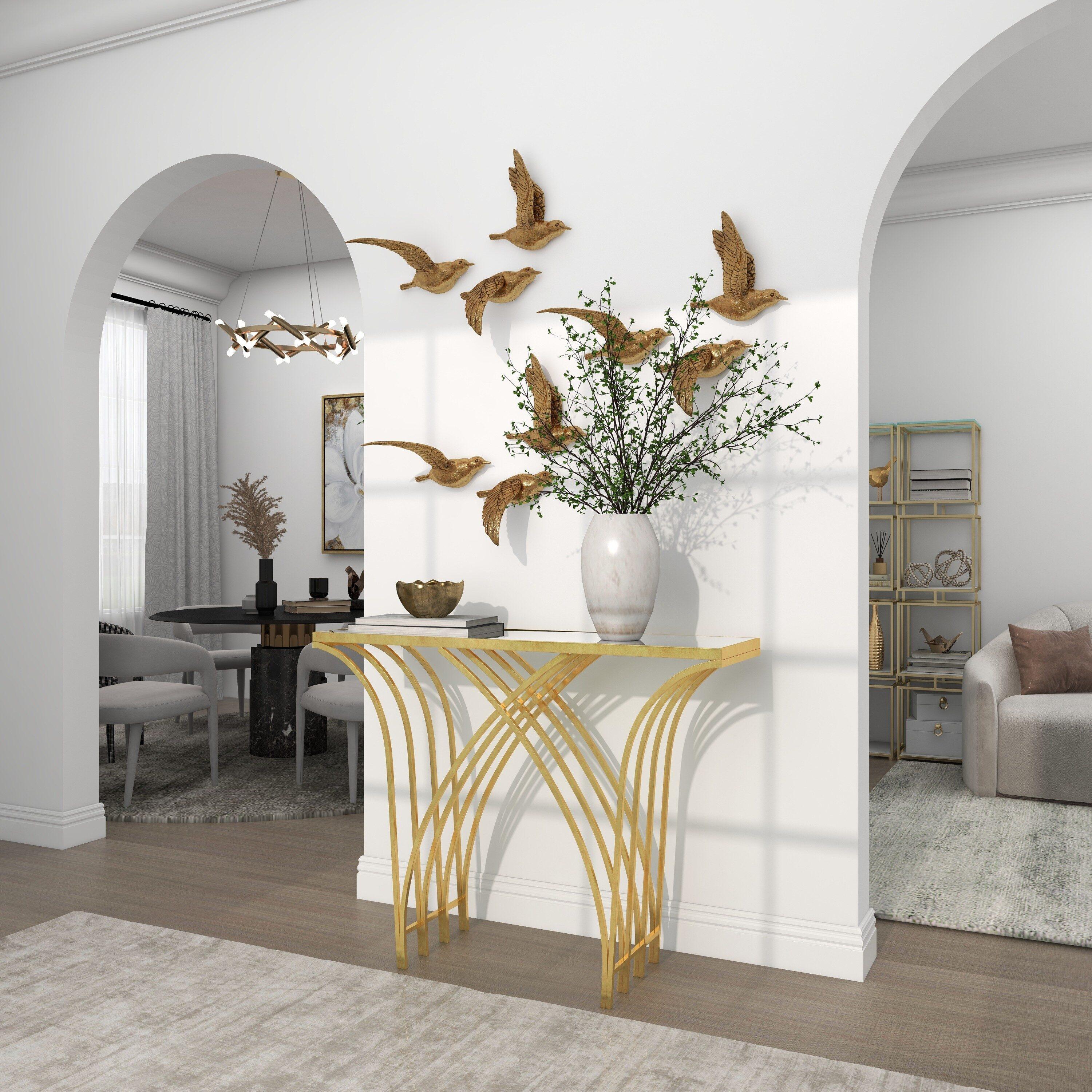 Mercer41 Derbyshire Metal Geometric Gold Console Table with Mirrored Glass Top