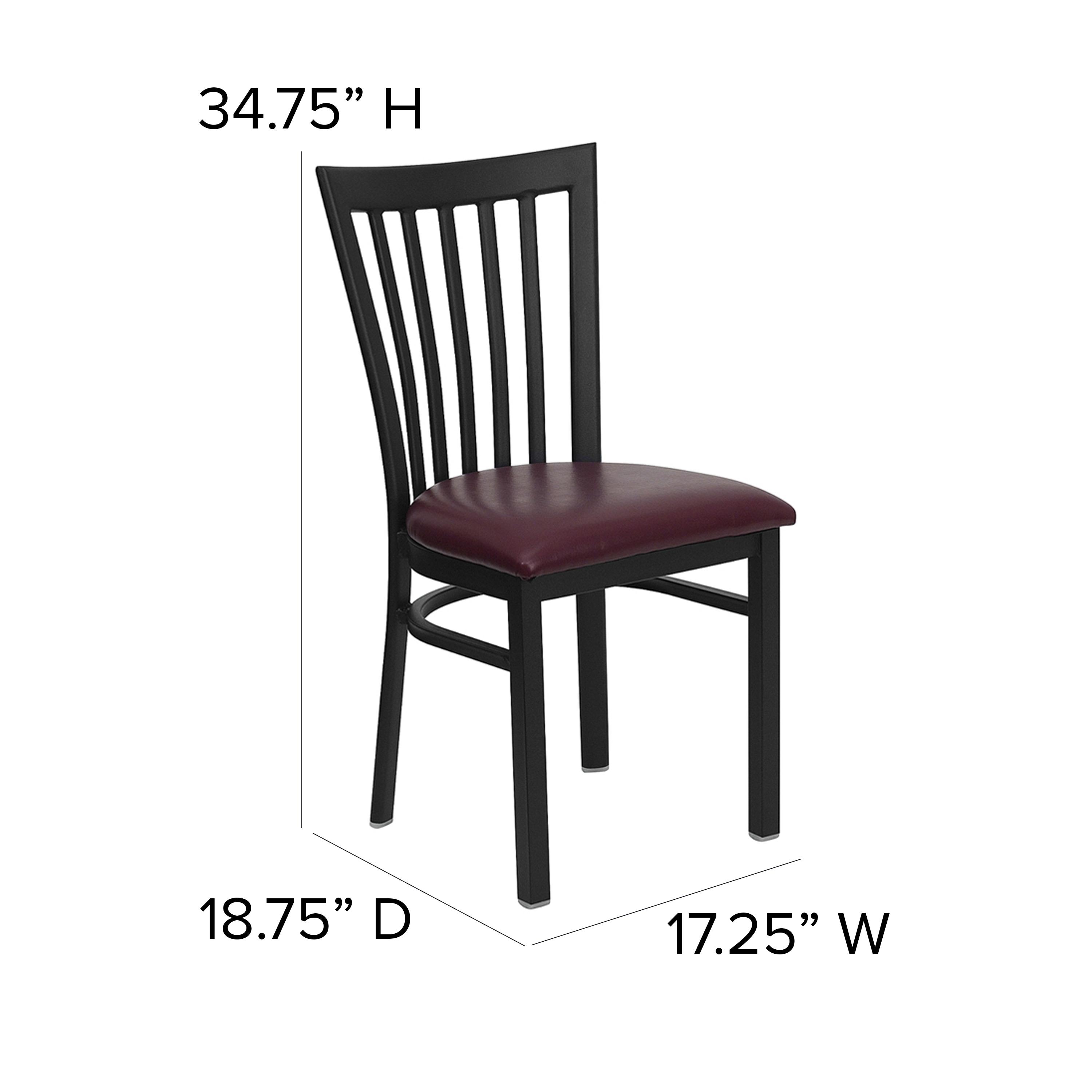 BizChair Black School House Back Metal Restaurant Chair - Burgundy Vinyl Seat