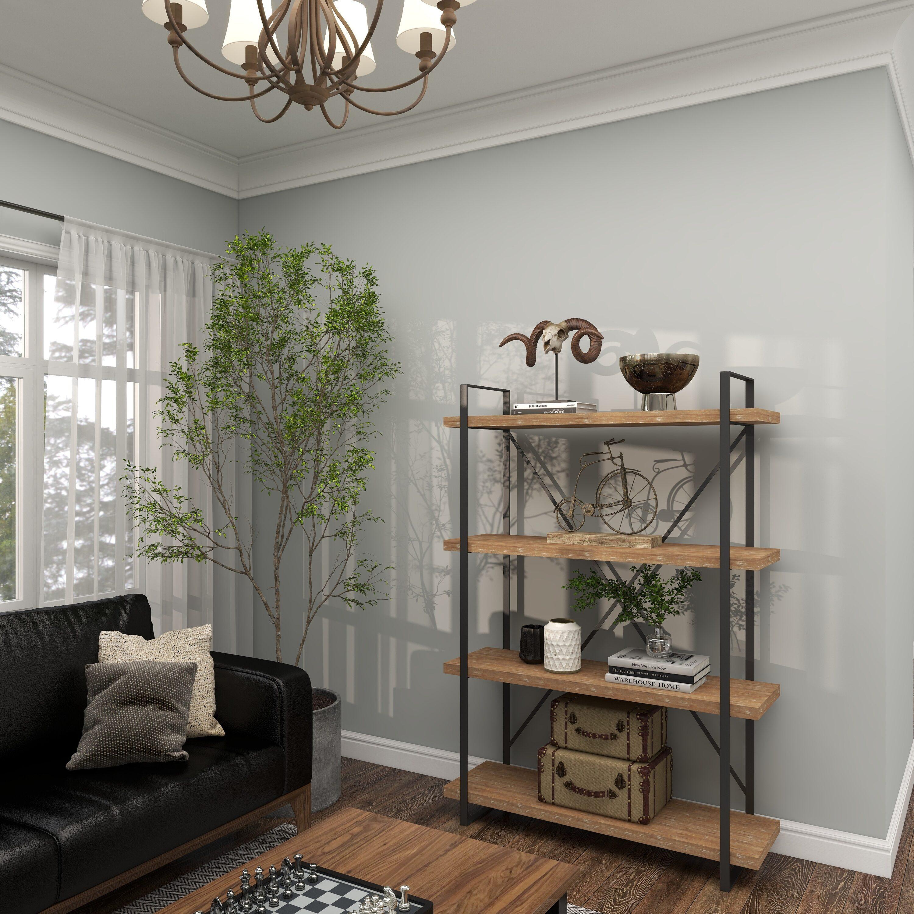 67" Tall Industrial Metal and Wood Bookshelf Brown - Olivia & May