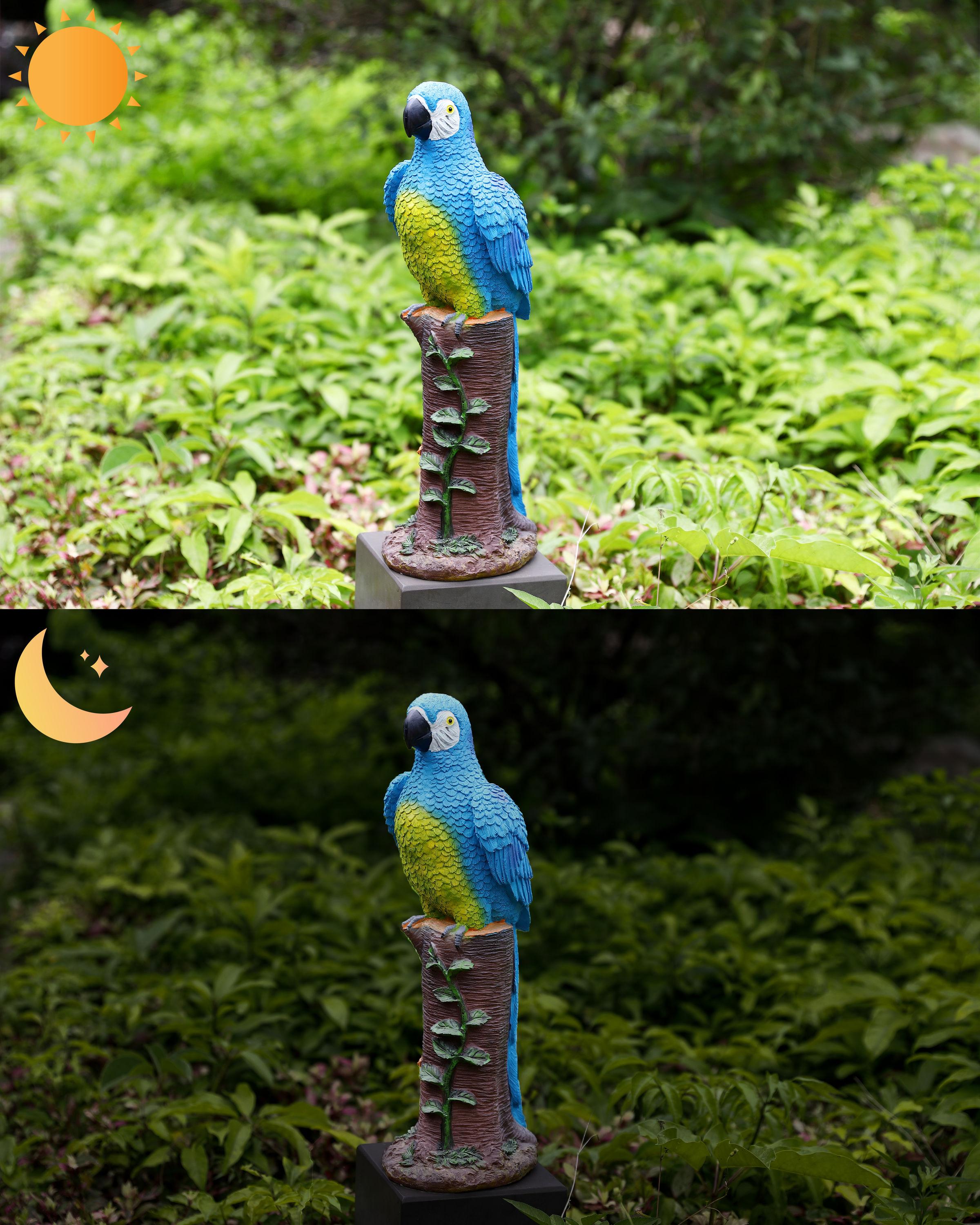 Techko Blue Parrot Statue with Solar Spotlight