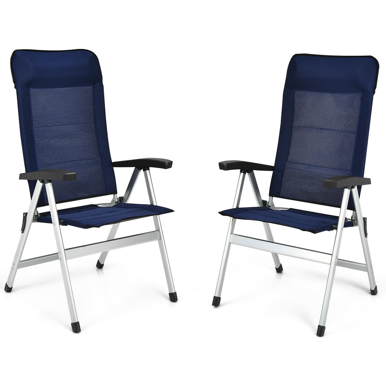 Giantex Set of 2 Patio Chairs, Folding Outdoor Chairs, High Back Recliner with Headrest and Armrests 7 Levels Adjustable Camping Chairs Safe Lock Lawn Chairs Porch Balcony Furniture, Blue