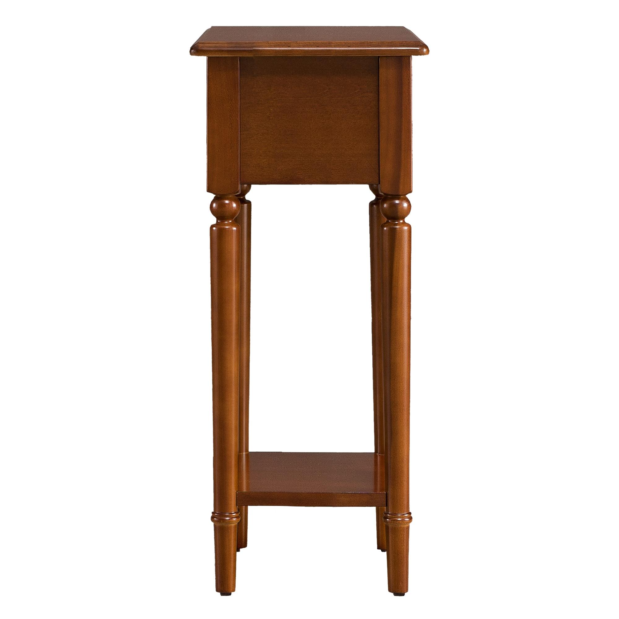 Coastal Pecan Silky Finish Narrow Chairside Table with Storage