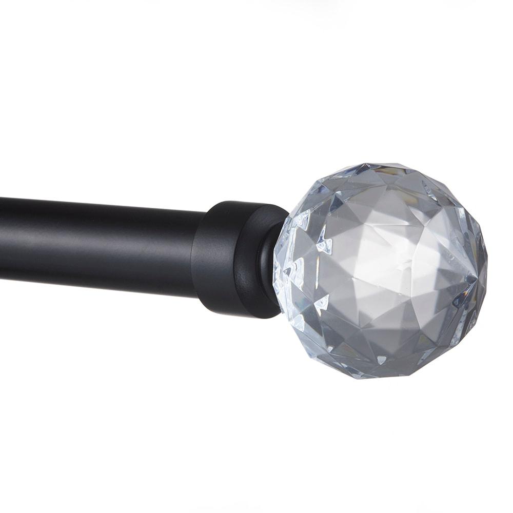 Exclusive Home 36"-72" Crystal Ball Curtain Rod - Matte Black: Adjustable Iron Rod, Single Novelty Finial, 25lb Capacity