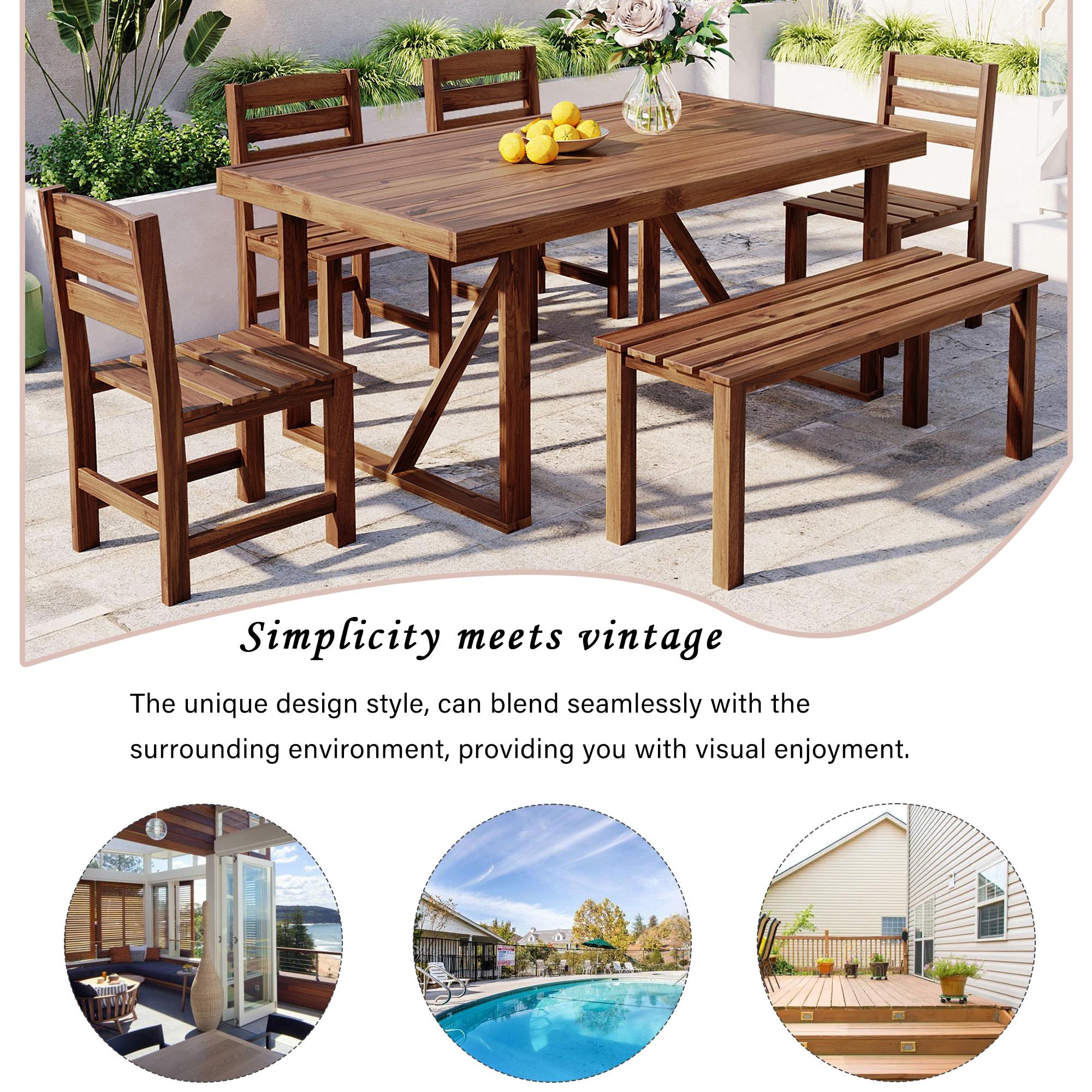 6pcs Outdoor Dining Sets, Patio Furniture Set Acacia Wood Table and Chair, Natural - ModernLuxe