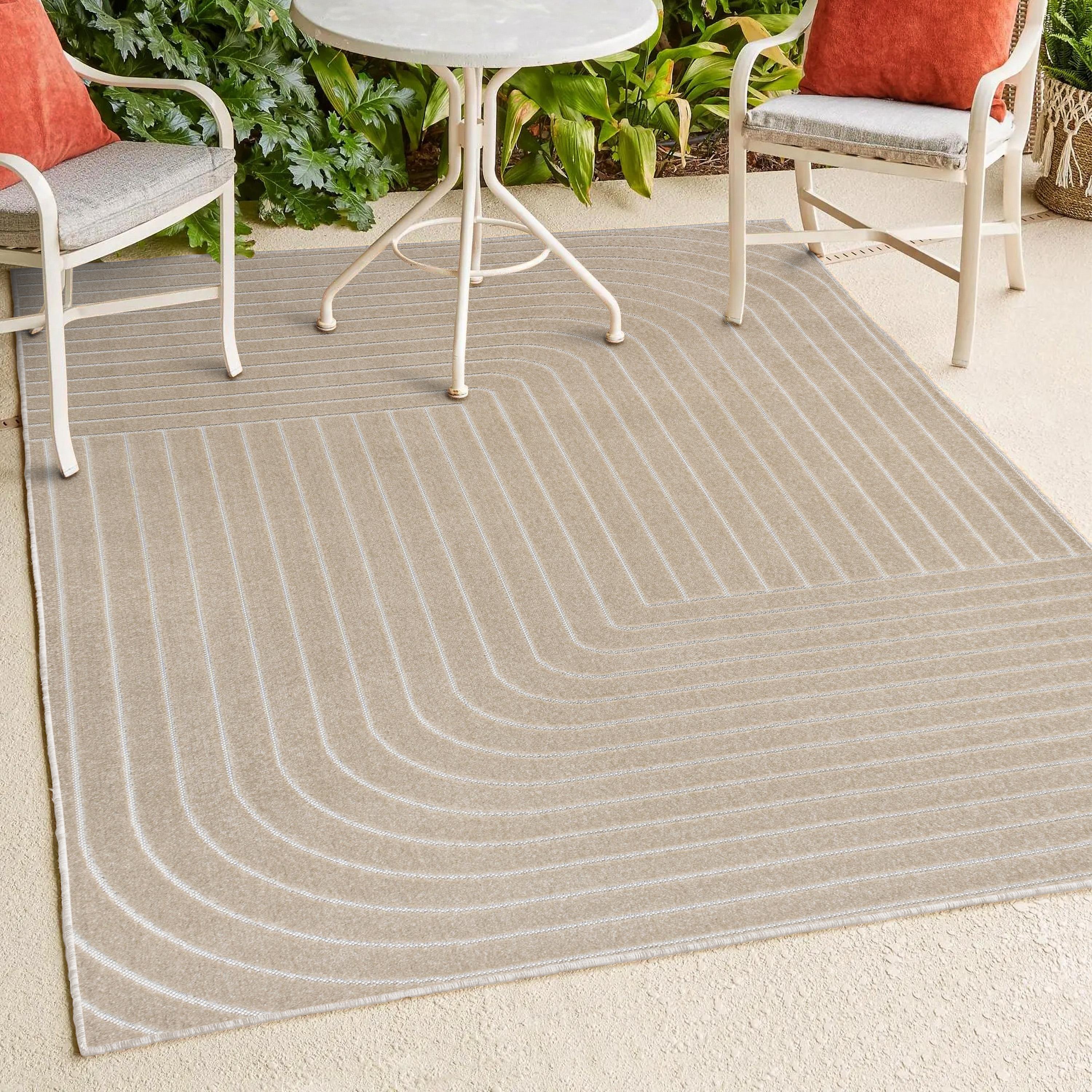 JONATHAN Y Odense High-Low Minimalist Angle Geometric Beige/Cream 8 ft. x 10 ft. Indoor/Outdoor Area Rug