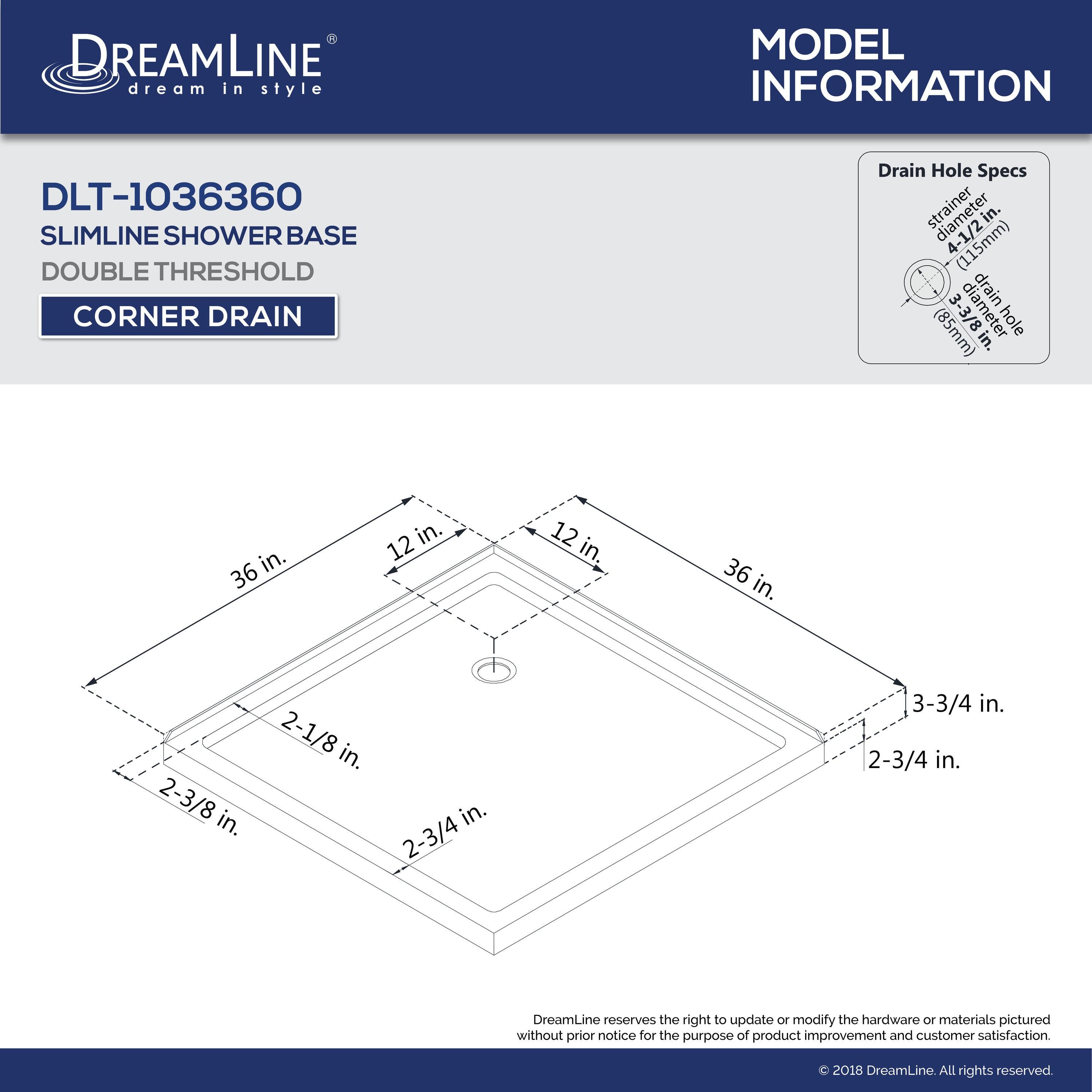 SlimLine 36" W x 76.75" H Framed Square Shower Stall and Base Included