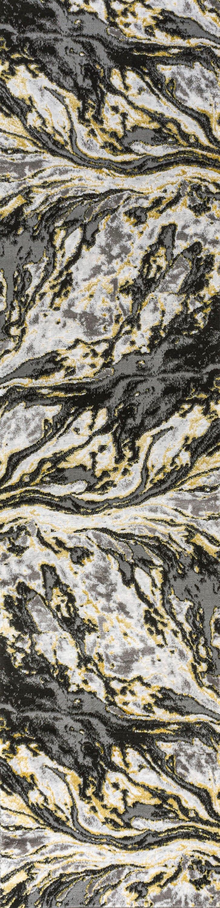 2'x10' Swirl Marbled Abstract, Black/Yellow - JONATHAN Y