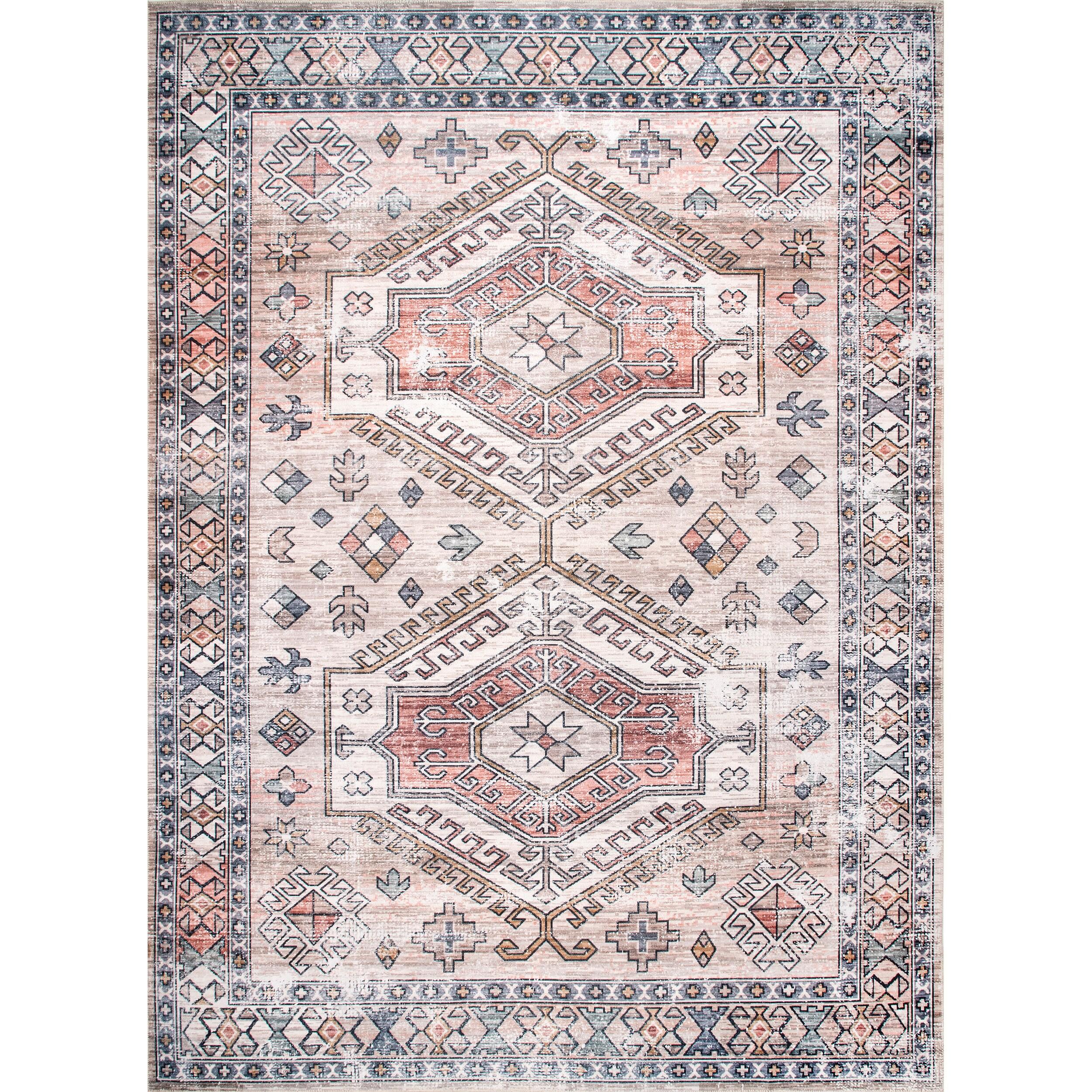 nuLOOM Mae Tribal Motif Machine Washable Peach 6' Modern Round Rug