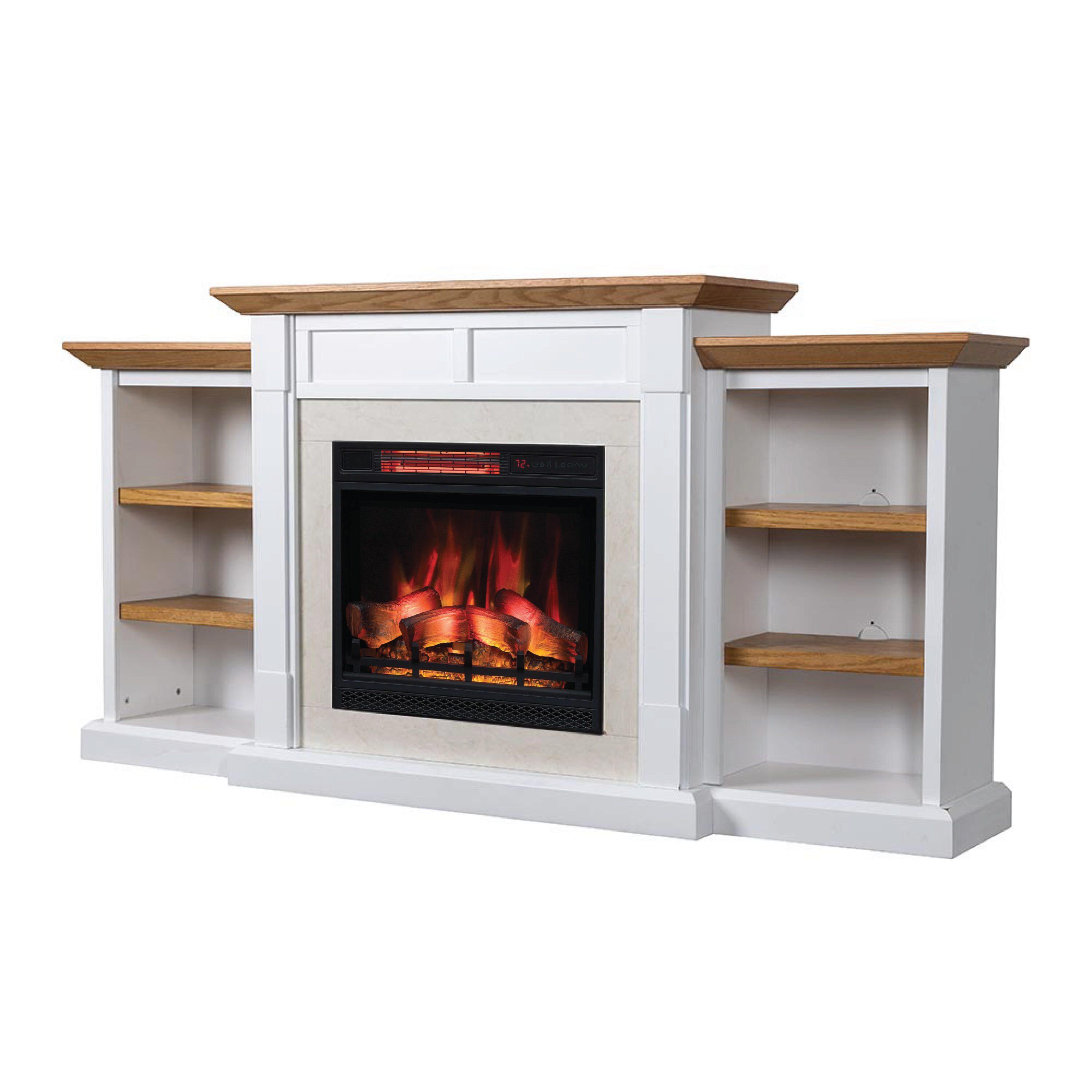Country Living Belhaven 74 Inch Bookcase Mantel Package | 23 Inch Smart Electric Fireplace Insert Heater
