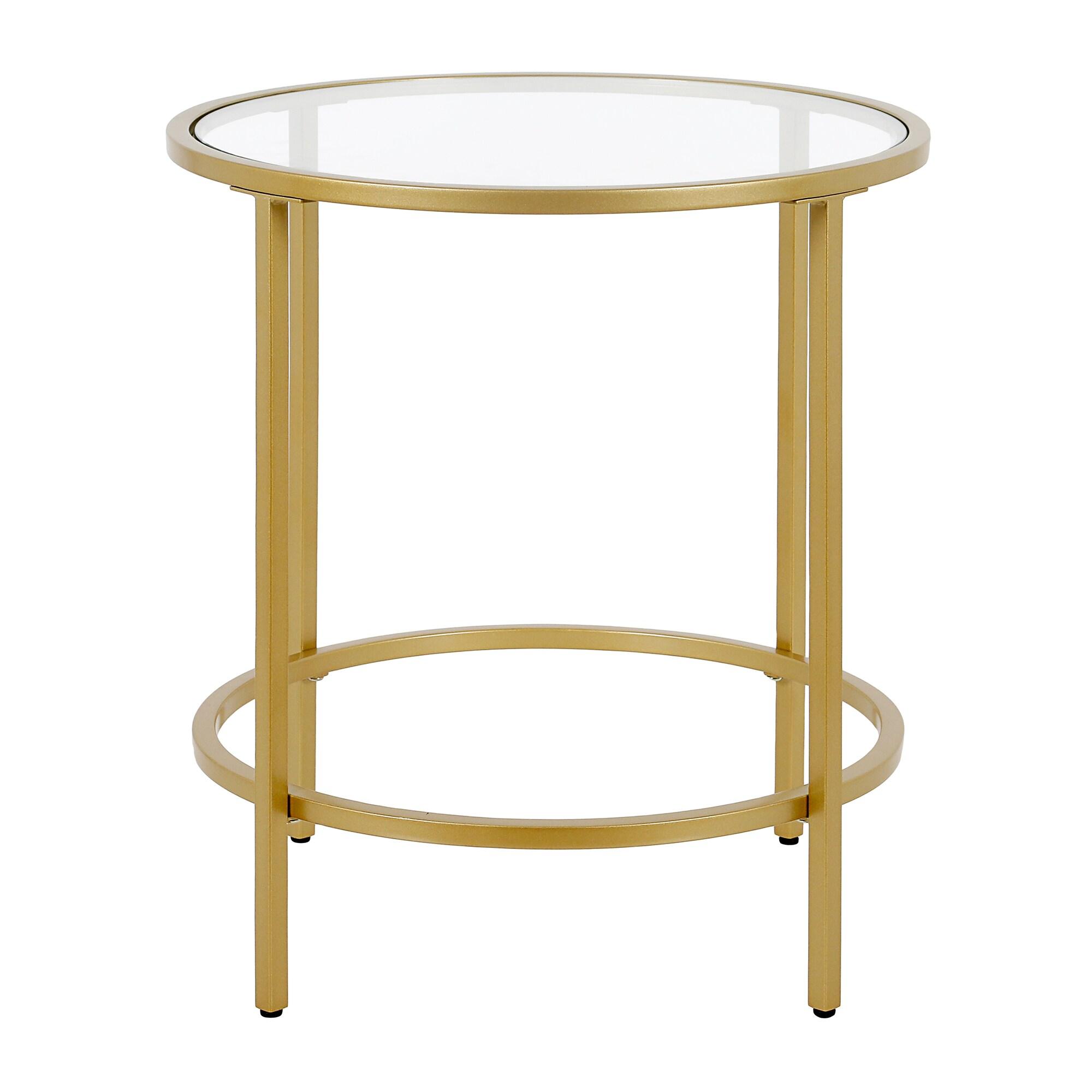 Evelyn&Zoe Sivil 20" Wide Round Side Table, Brass