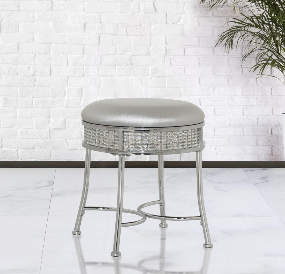 18" Venice Metal Backless Vanity Stool with Faux Diamond Band Silver - Hillsdale Furniture: Chrome Bun Feet, Polyester Upholstery