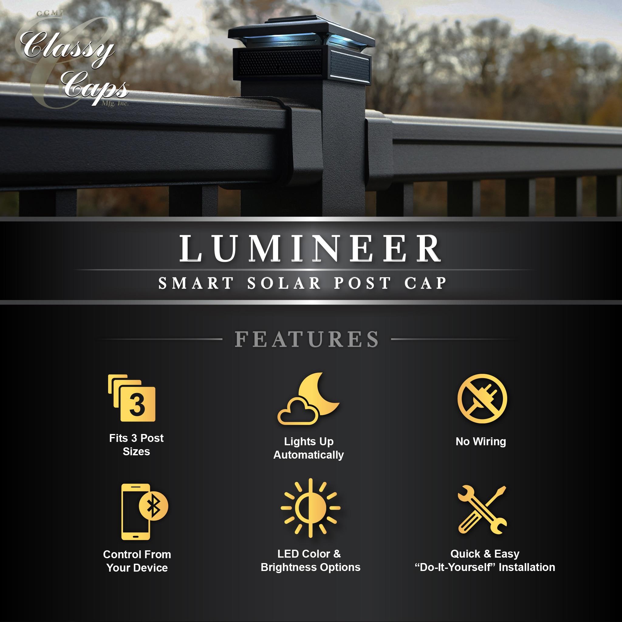 Classy Caps Black Low Voltage Integrated LED Metal Fence Post Cap Light 3.5 In. X 3.5 In. with Base Adapter Included