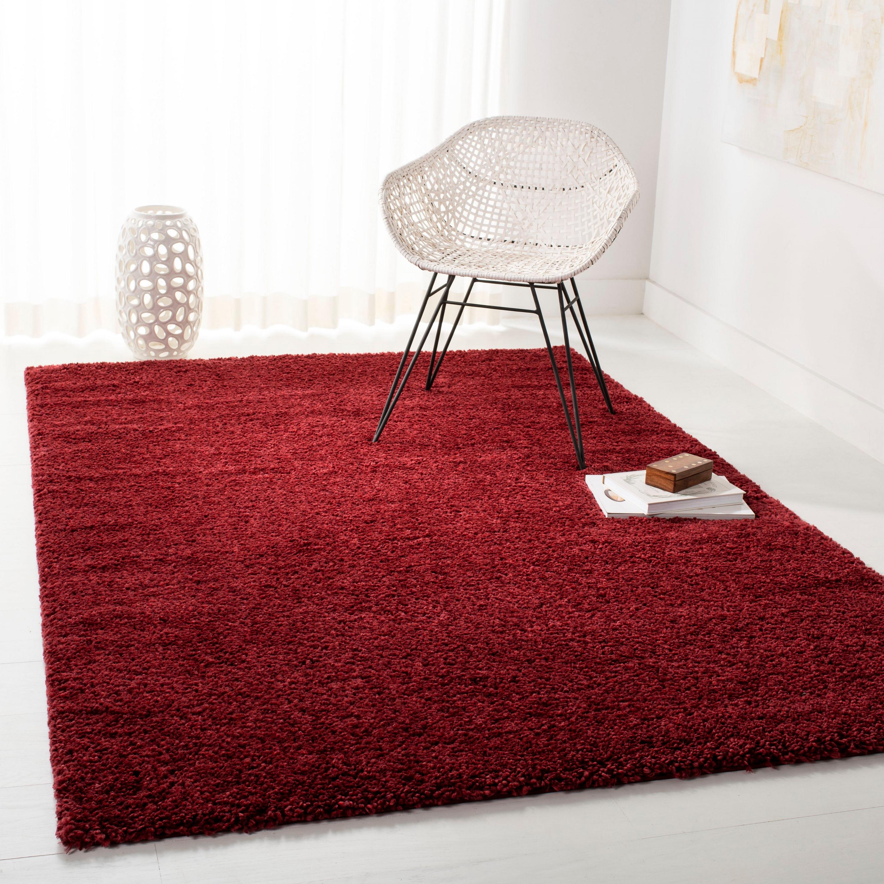 SAFAVIEH August Carlene Solid Plush Shag Area Rug, Burgundy, 10' x 14'