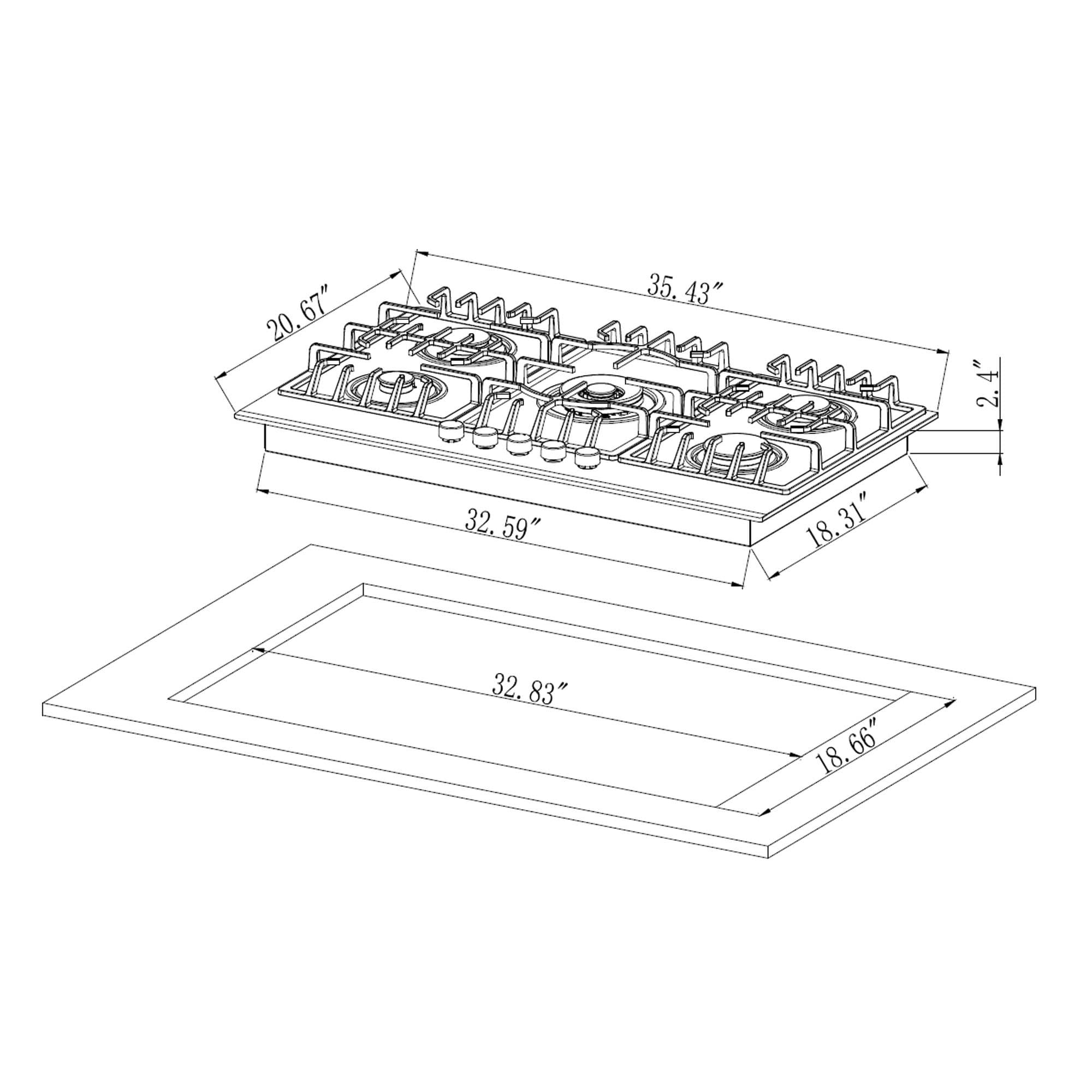 Empava 36" Black 5 Burner Cooktop