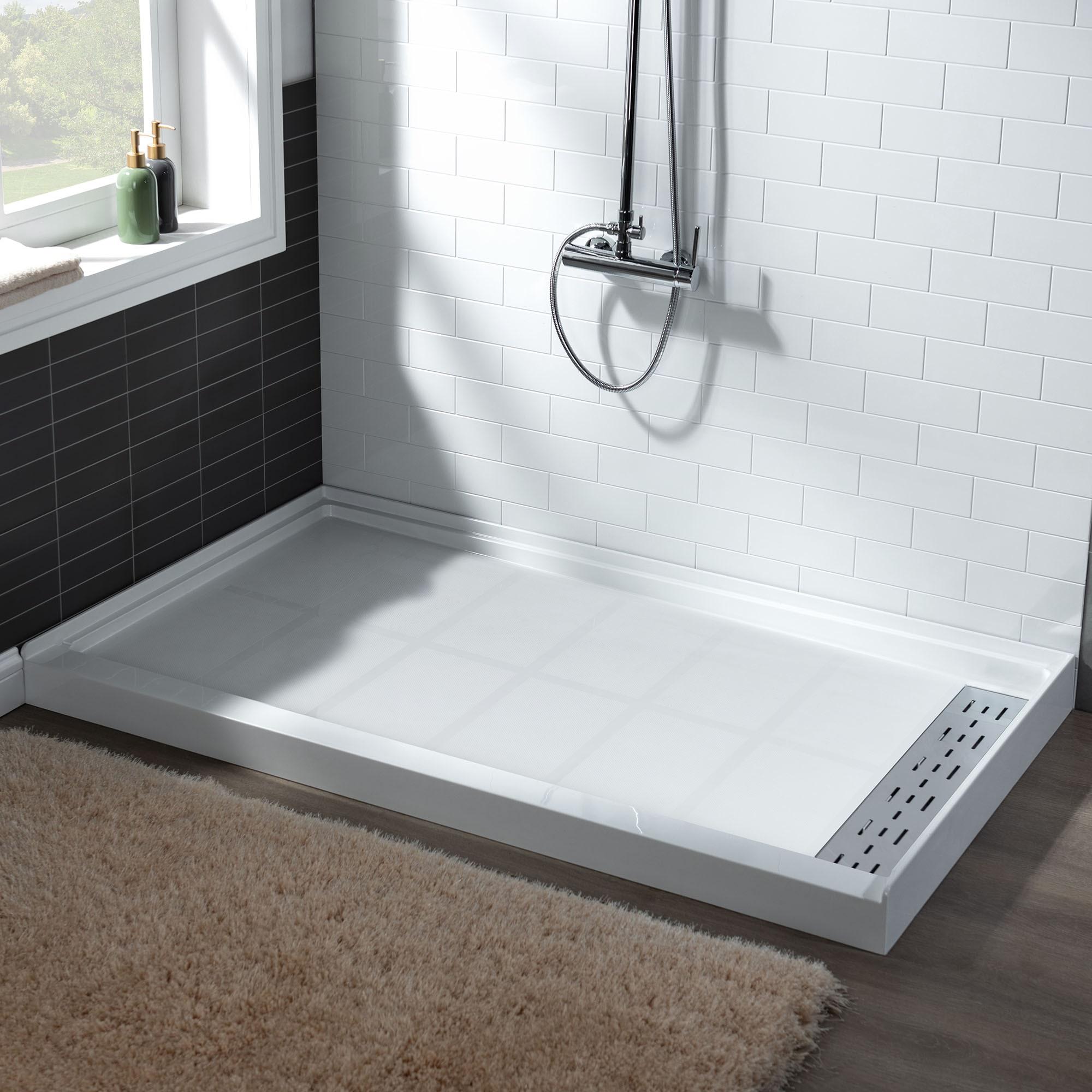 48" W x 36" Solid Surface Single Threshold Shower Pan Base with Drain Assembly & Drain Cover Included, Non-Slip