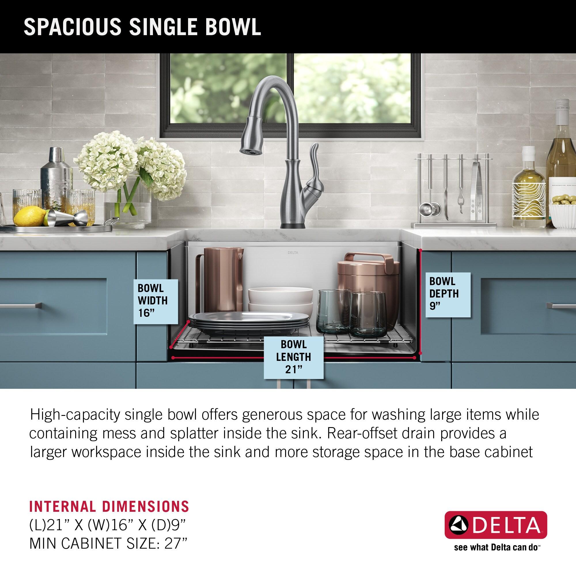 Delta Lorelai™ 23" L Workstation Kitchen Sink Undermount 16 Gauge Stainless Steel Single Bowl with WorkFlow™ Ledge