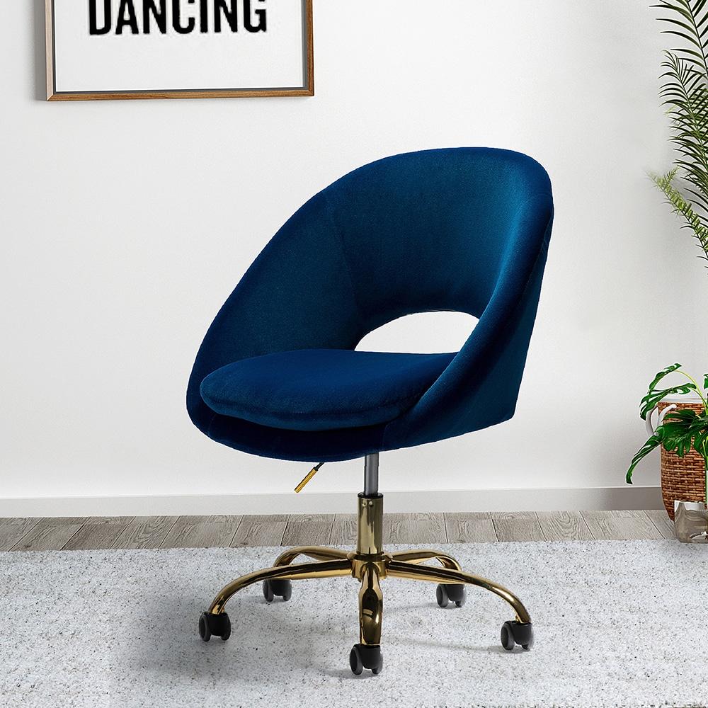 Luxury Office Chair Premium Modern Velvet Swivel Desk Chair with Chic Gold Base in Bold Colors Navy