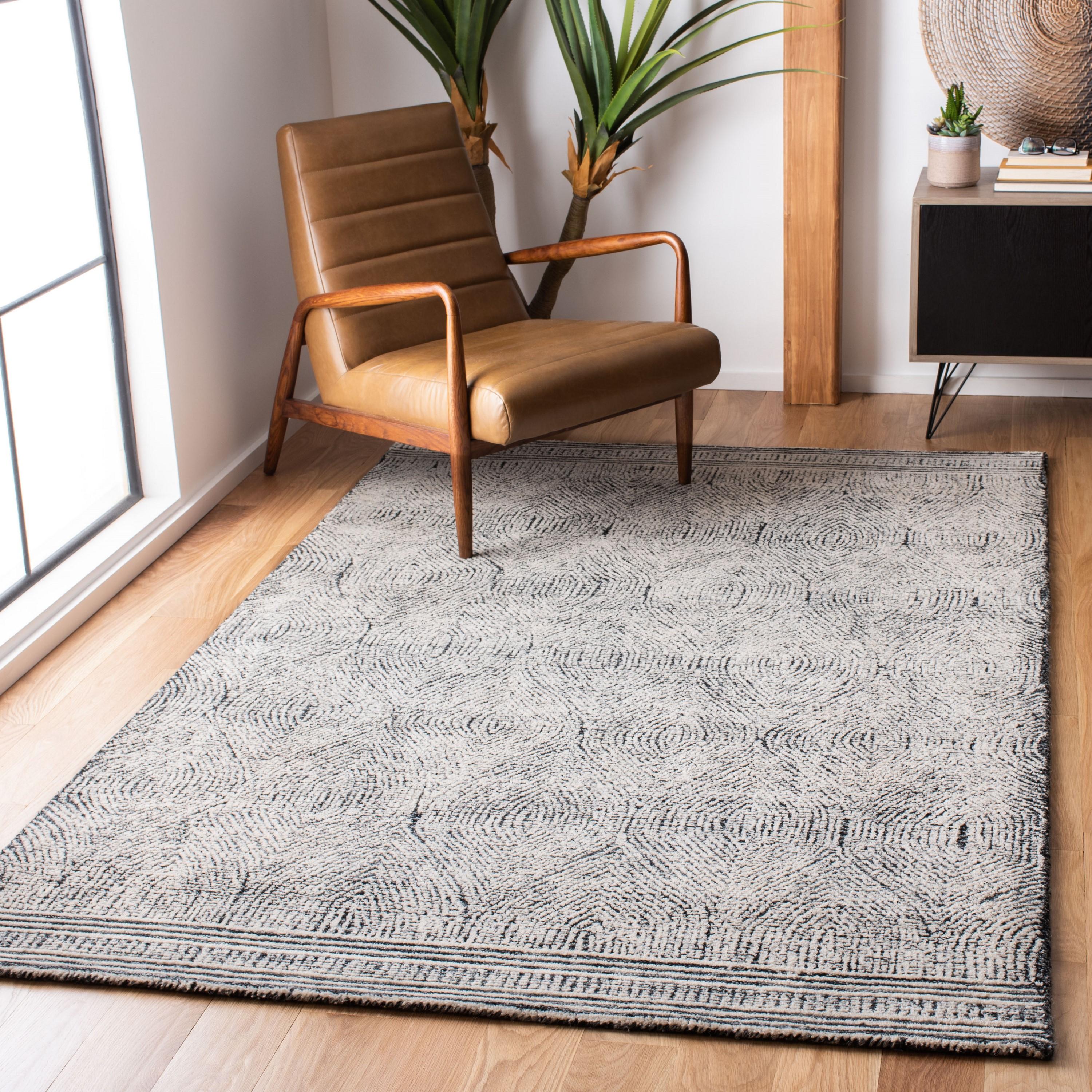 Ivory and Charcoal Abstract Handmade Wool Area Rug