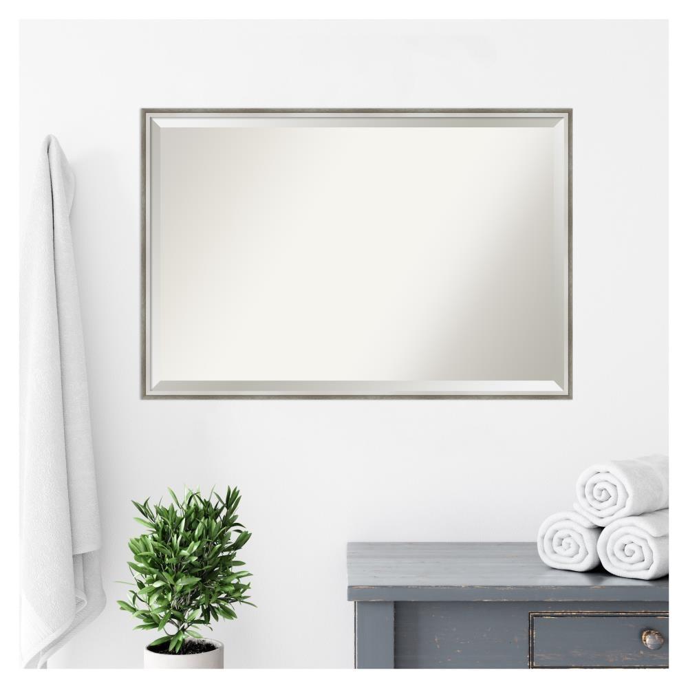 Elegant 37" x 25" Bronze and Silver Wood Bathroom Vanity Mirror