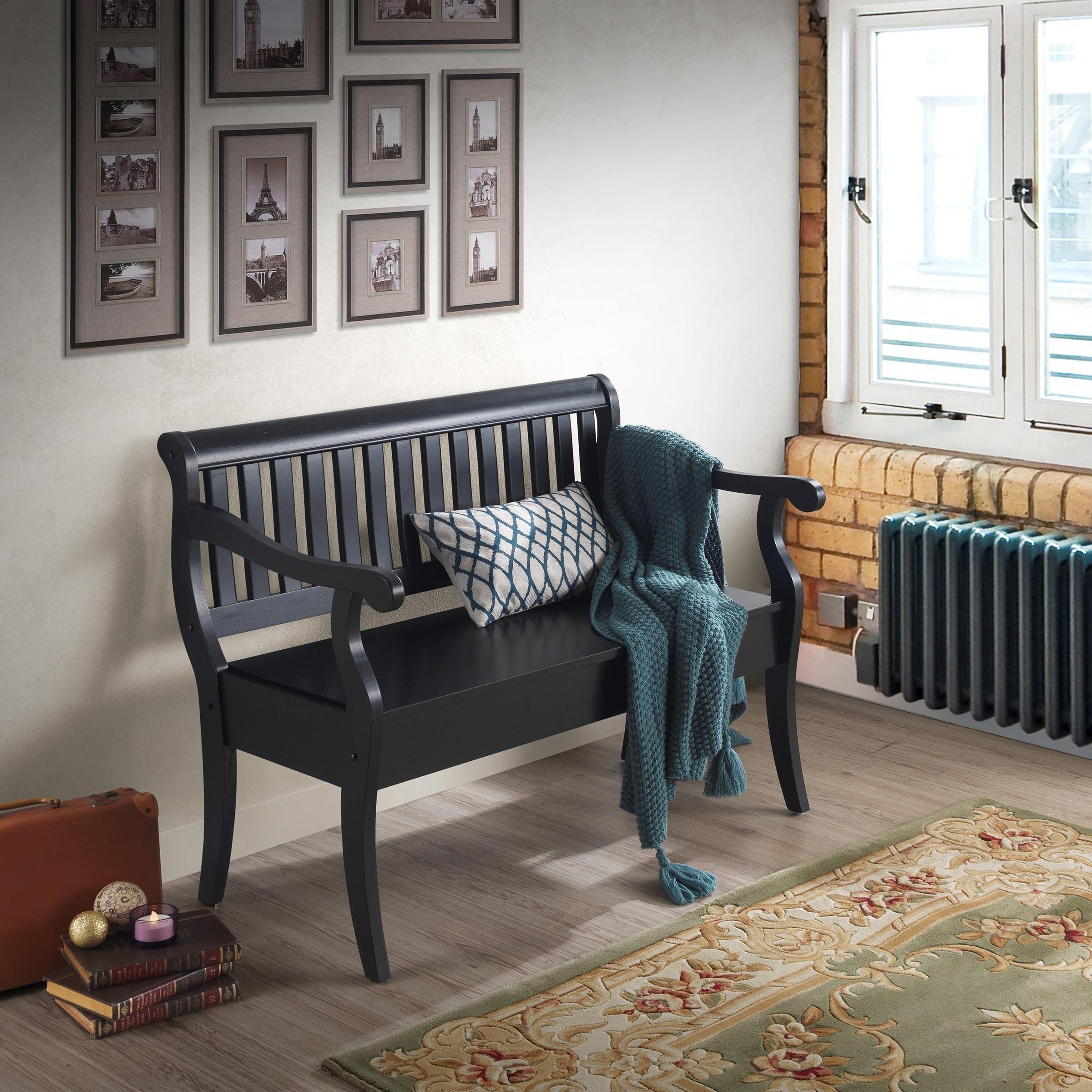 Carolina Living Martha Storage Bench Antique Black: Hardwood, Unupholstered, 2-Person Seating