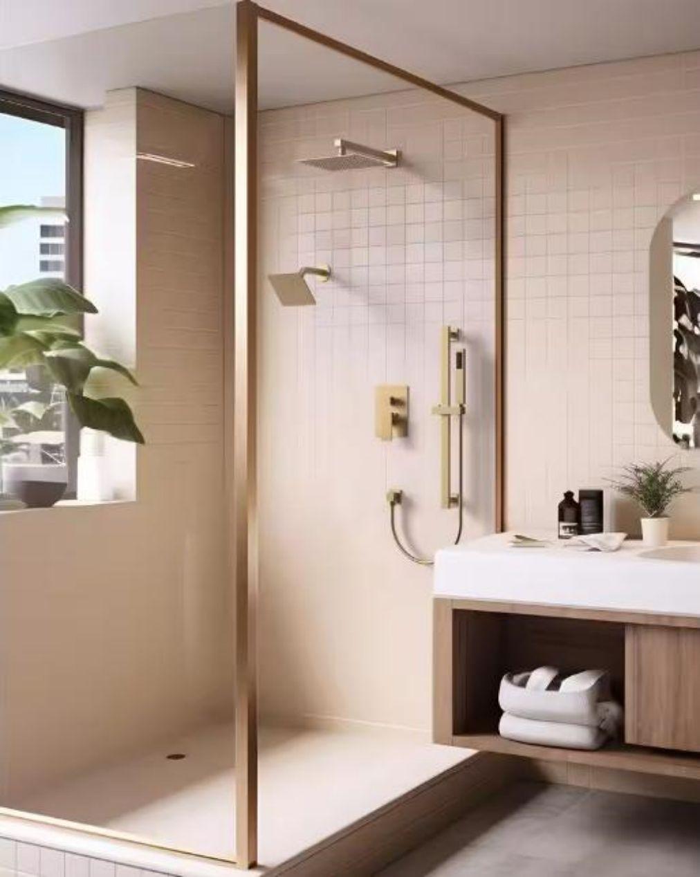 GRANDJOY Complete Shower System, 10" and 6" Dual Wall Mount Rain Shower Faucets with Handheld Shower Spray, High Pressure in Brushed Gold