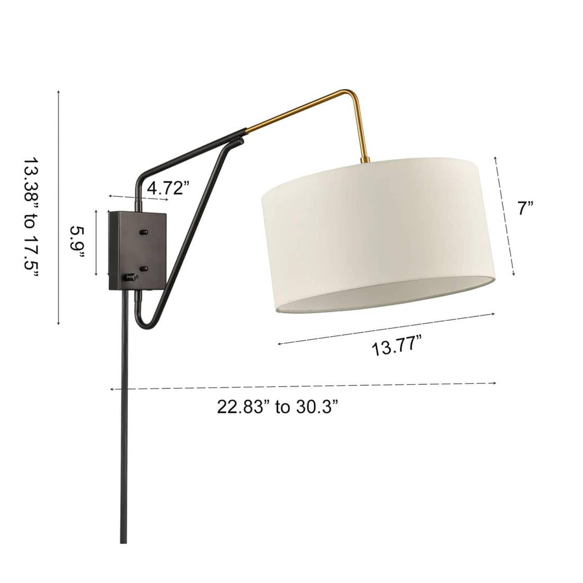 Claxy Black Plug in Wall Sconce Swing Arm Wall Lamp with Drum Fabric Shade