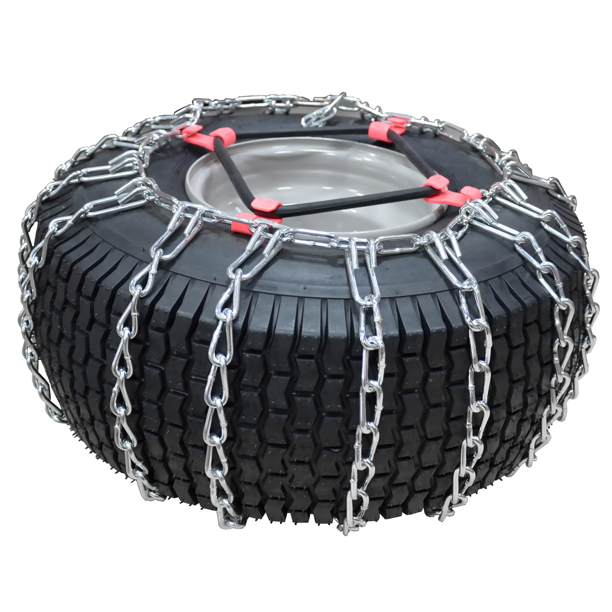 OakTen Set of 2 Tire Chains with Tensioners for Lawn & Garden Tractors Mowers, 2-Link, Fits for Tire Size 22x8x10 22x8x12