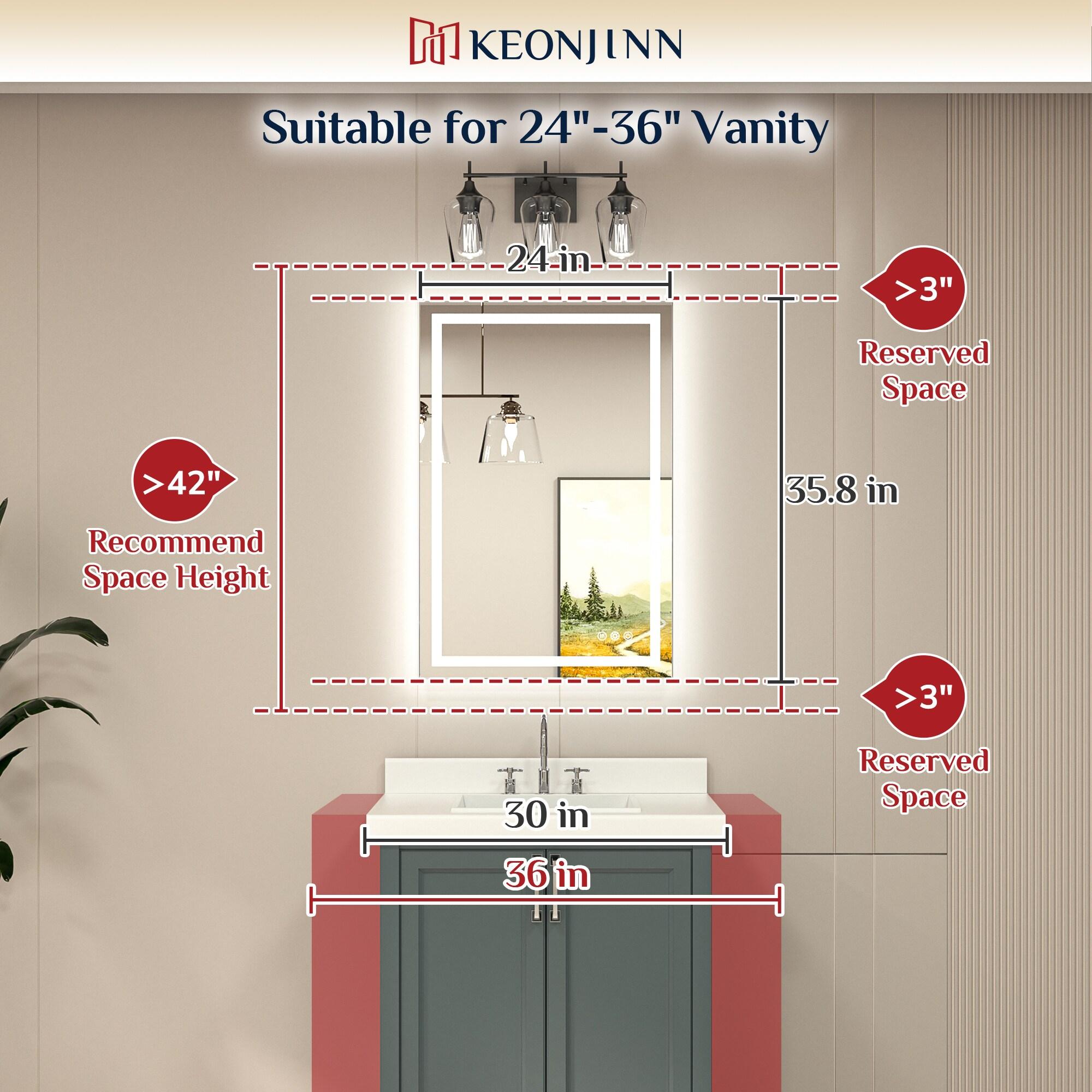 Keonjinn LED Bathroom Vanity Mirror, Front Light & Backlit, 3 Color Temperatures, Anti Fog, Double Lights Strips, 24"x32"