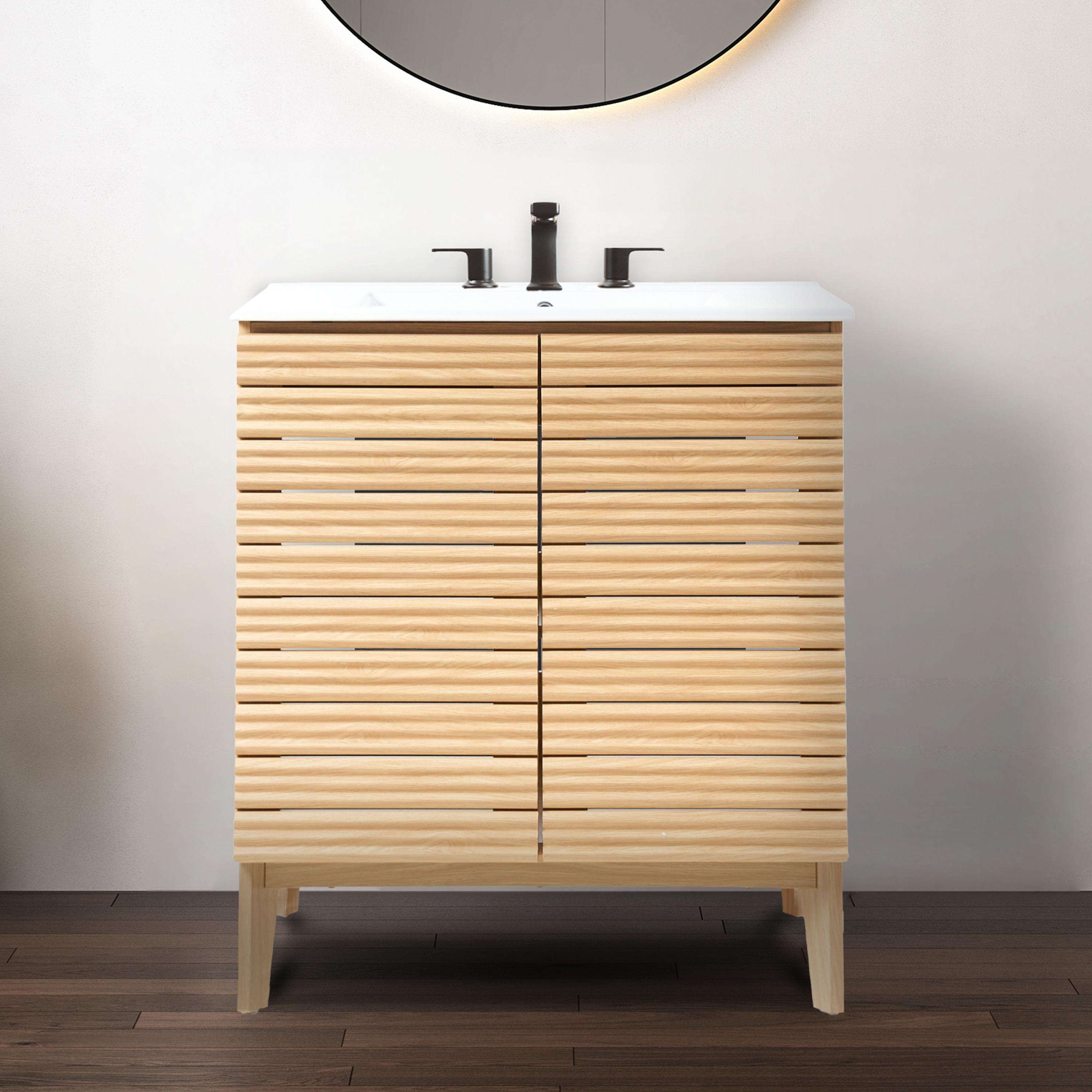 Calandre 30" Slat Modern Farmhouse 2-Shelf Bath Vanity Cabinet Only (Sink Basin not Included)