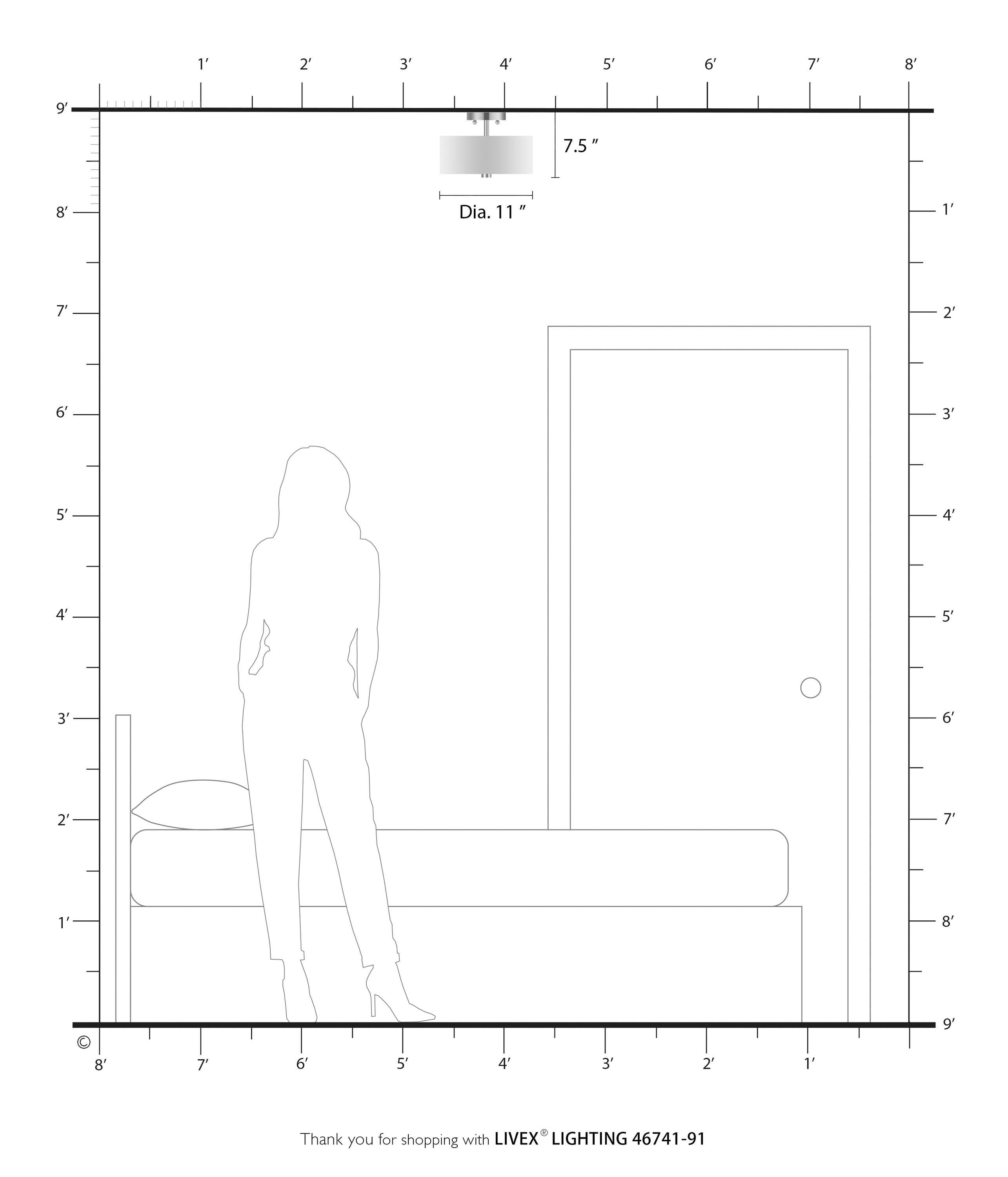 Livex Lighting Dakota 2 - Light Semi-Flush Mount in  Brushed Nickel/Shiny White