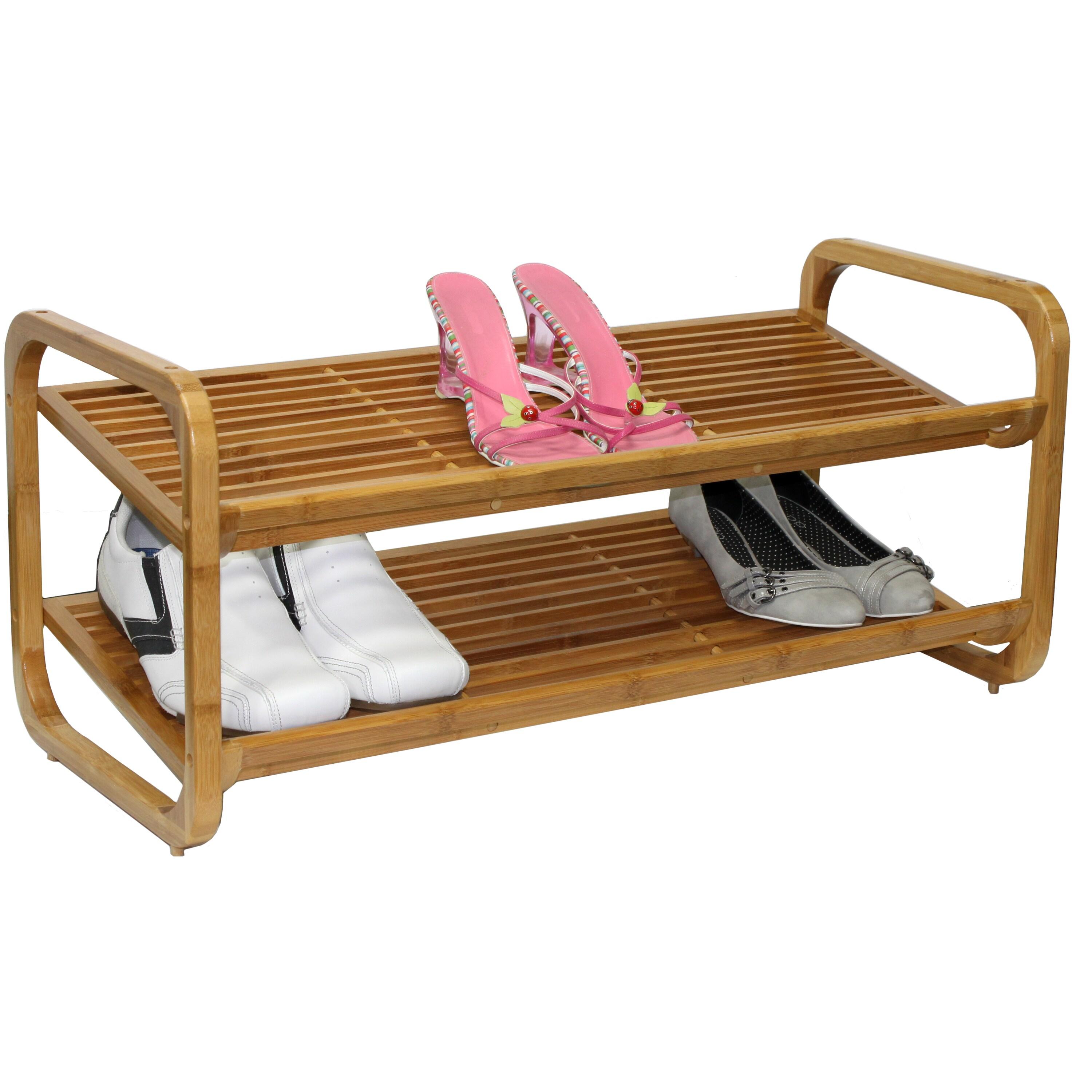 8 Pair Stackable Solid Wood Shoe Rack