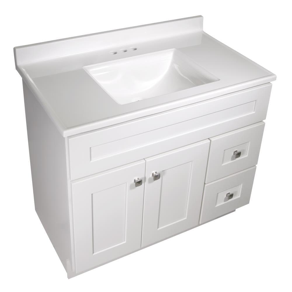 Camilla 37 in Cultured Marble Center Mount Rectangle One Bowl Vanity Top with Backsplash in Solid White
