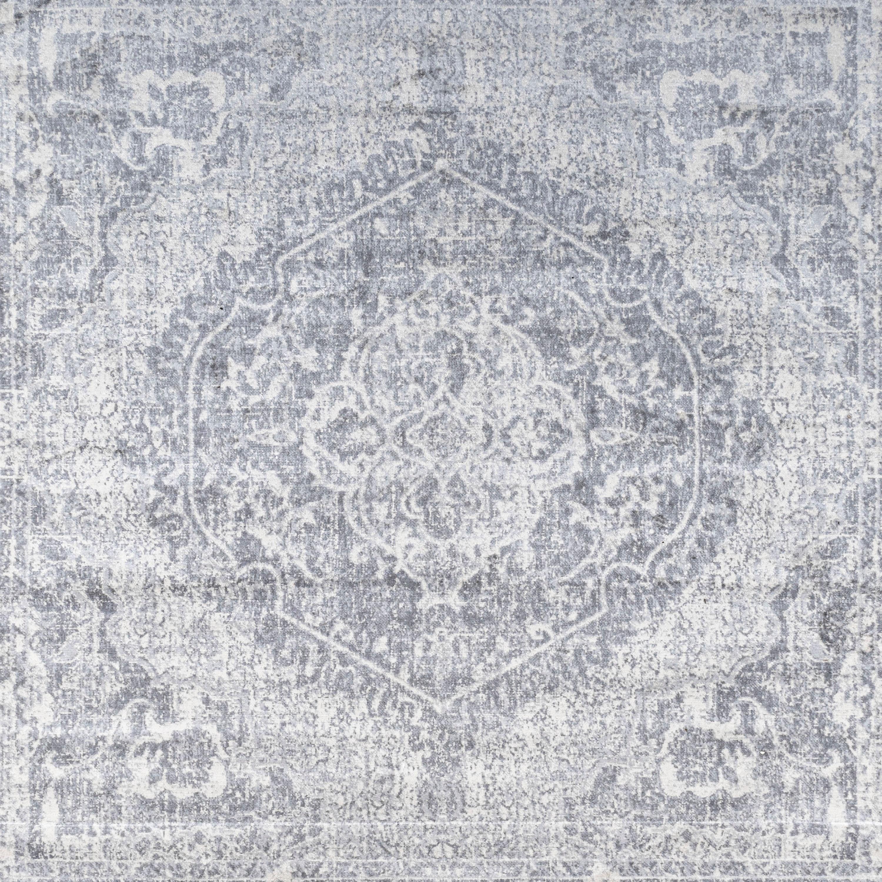 6' x 6' Modern Persian Vintage Medallion Area Rug, Gray/Ivory - JONATHAN Y
