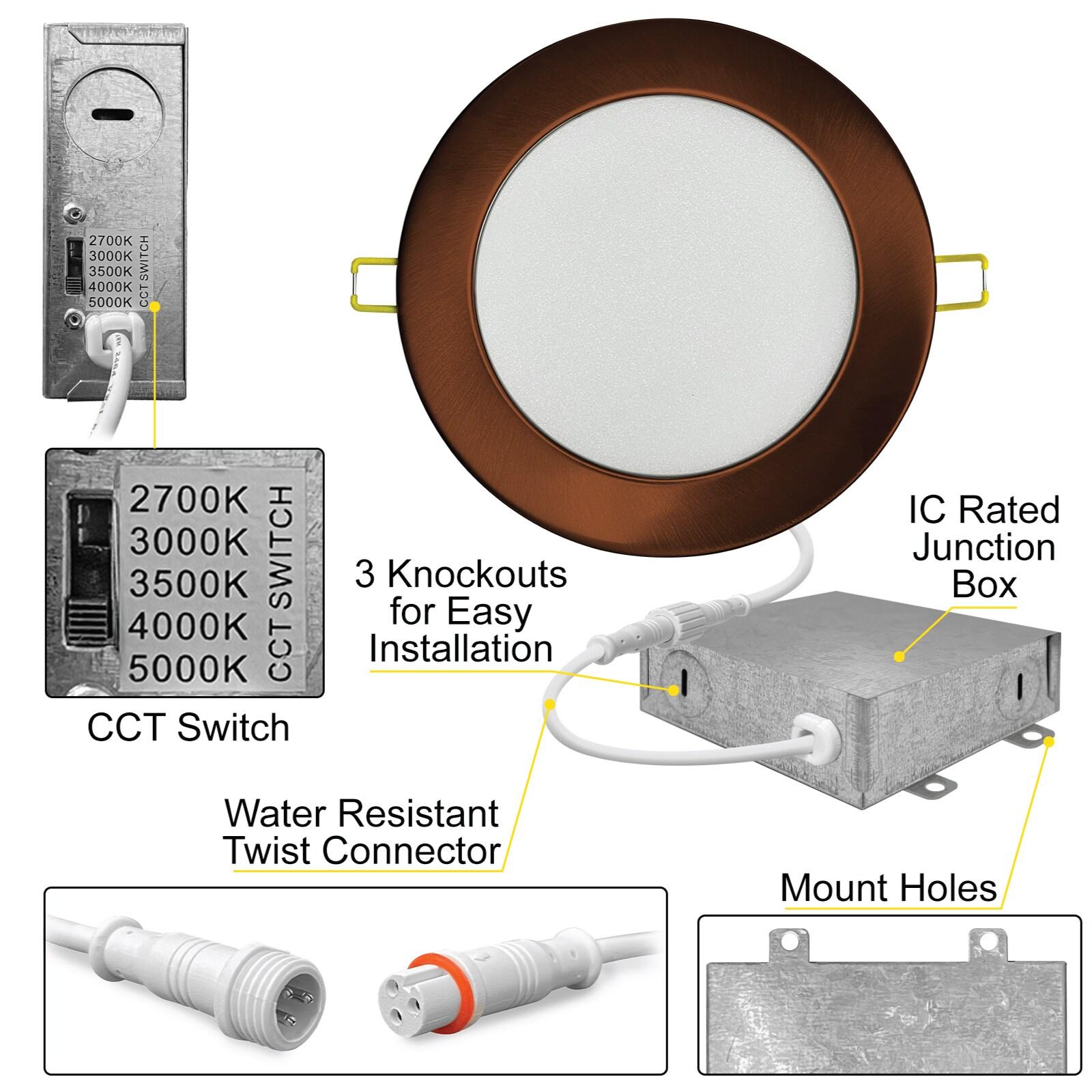 Panel Downlight 6.88'' Selectable Color Temperature Dimmable Air-Tight IC Rated LED Canless Recessed Lighting Kit