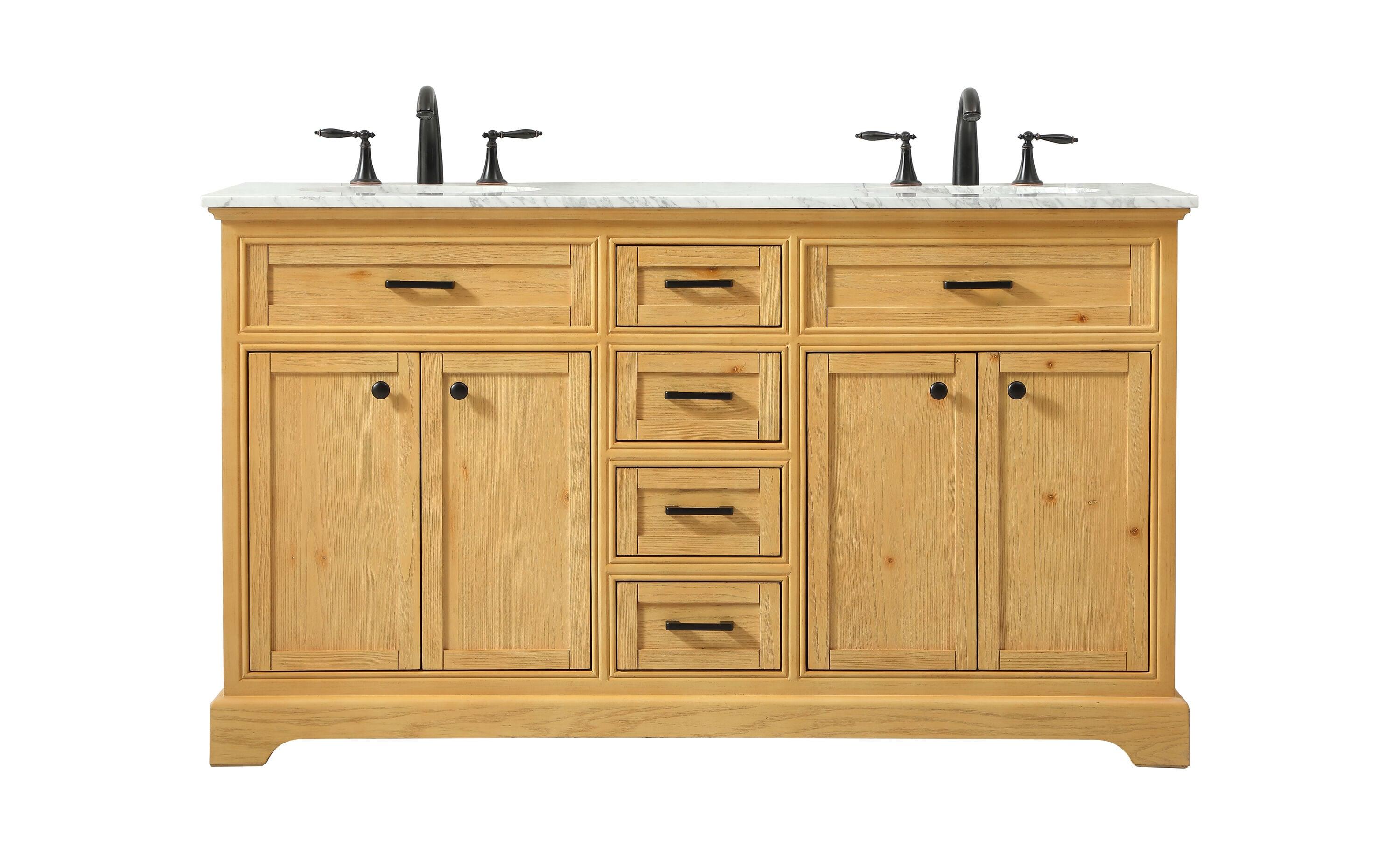 Elegant Decor Americana 60" Aluminum MDF Double Bathroom Vanity in Natural Wood