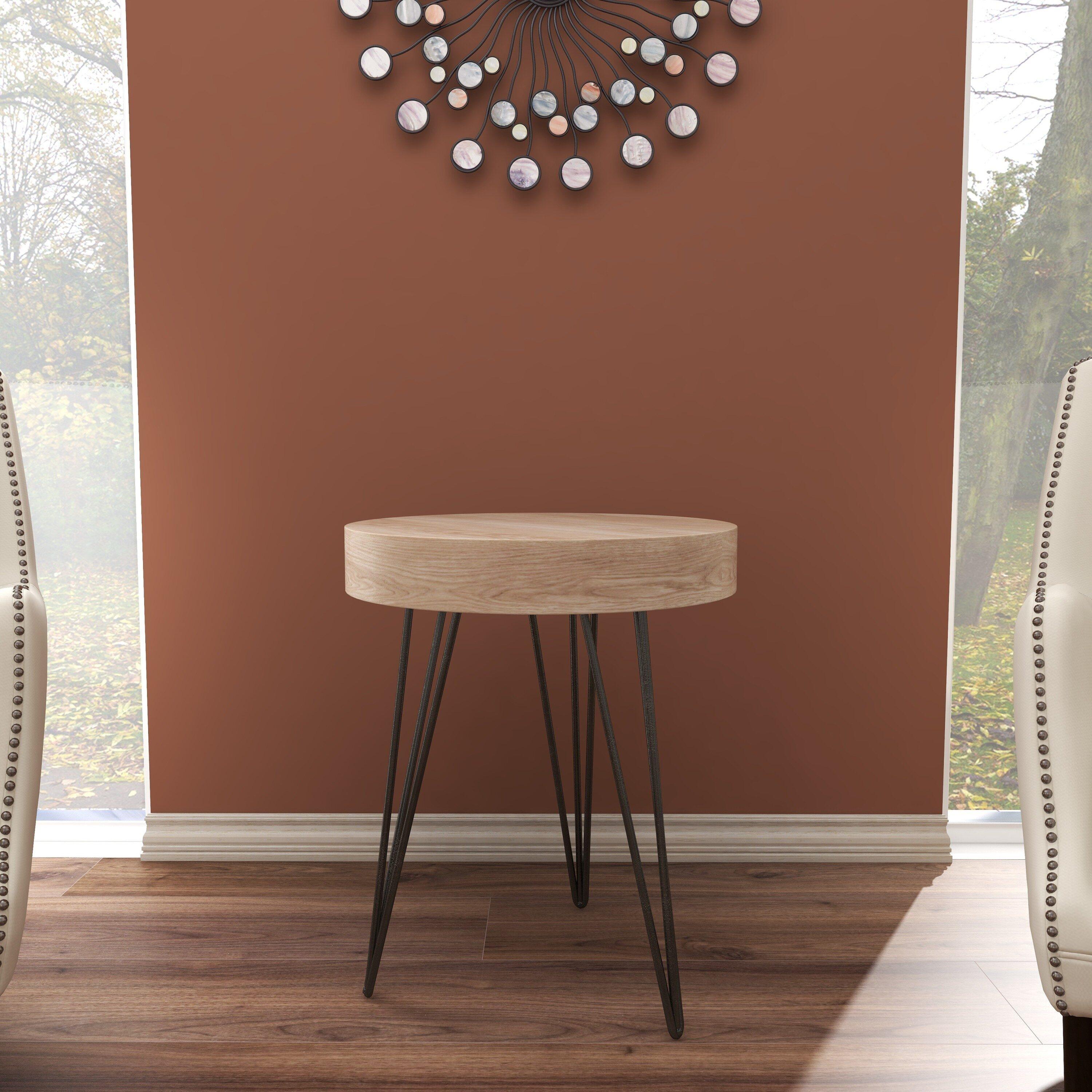 Union Rustic Villalpando Wooden Side End Brown Accent Table with Black Metal Hairpin Legs