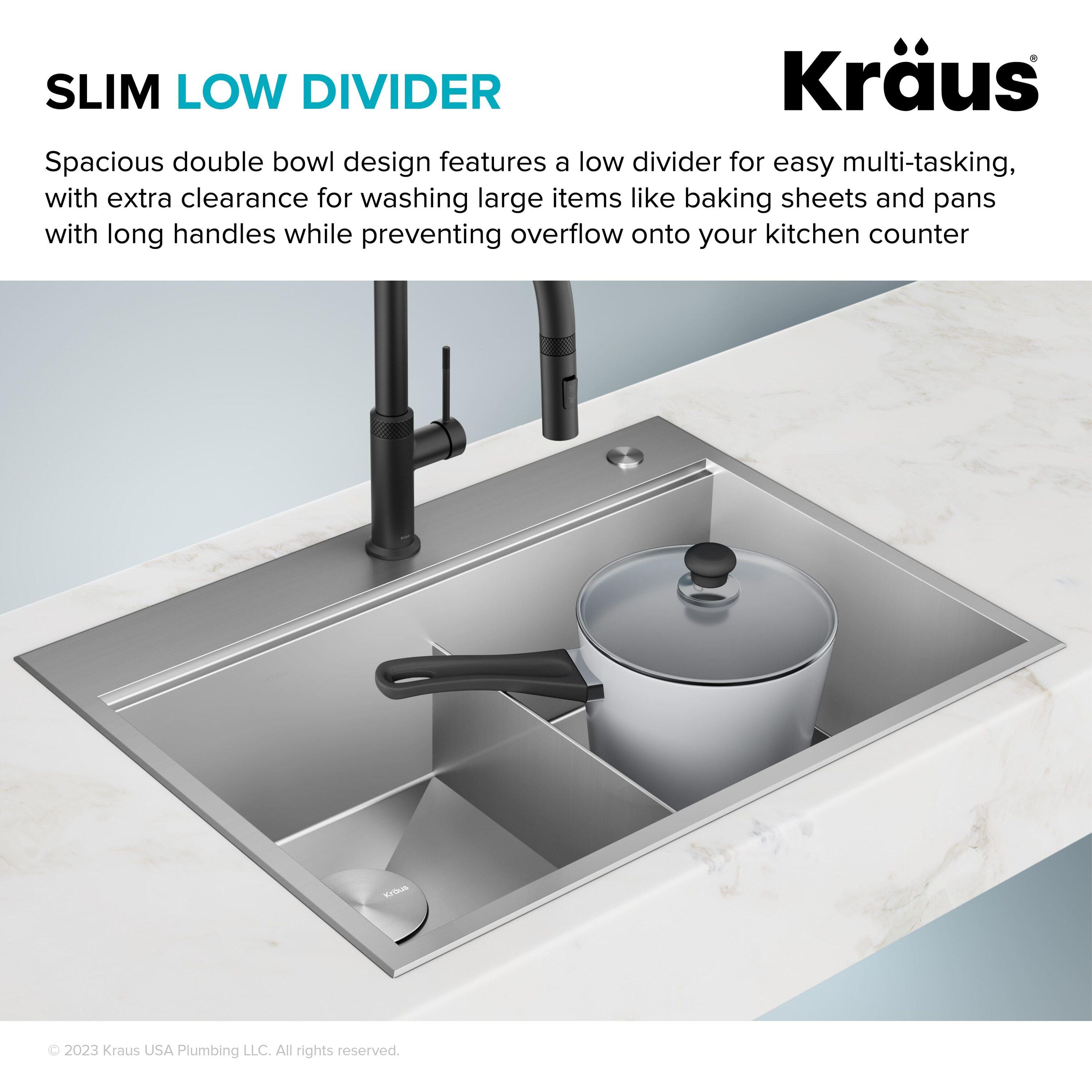 KRAUS Kore™ 30" L Drop-In Workstation 16 Gauge Stainless Steel Double Bowl Kitchen Sink with Accessories