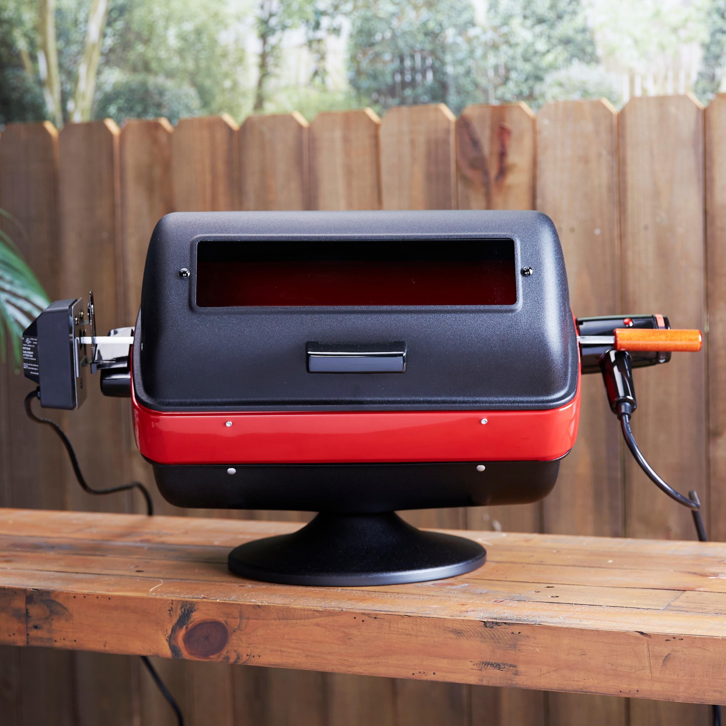 Americana Black and Red Electric Rotisserie Tabletop Grill