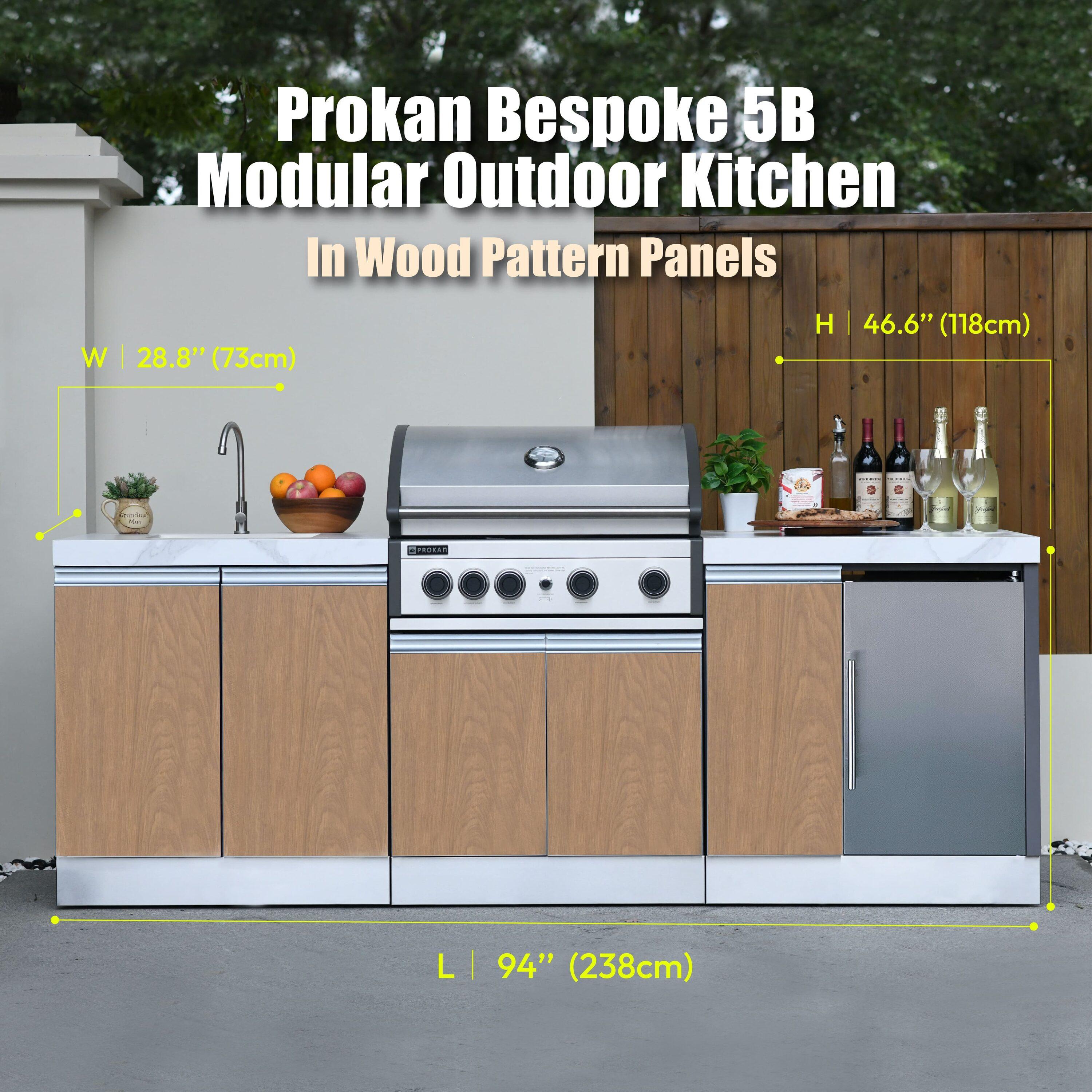 Prokan Bespoke 94" 5B - 3 Modular Outdoor Kitchen In Wood Pattern Panels