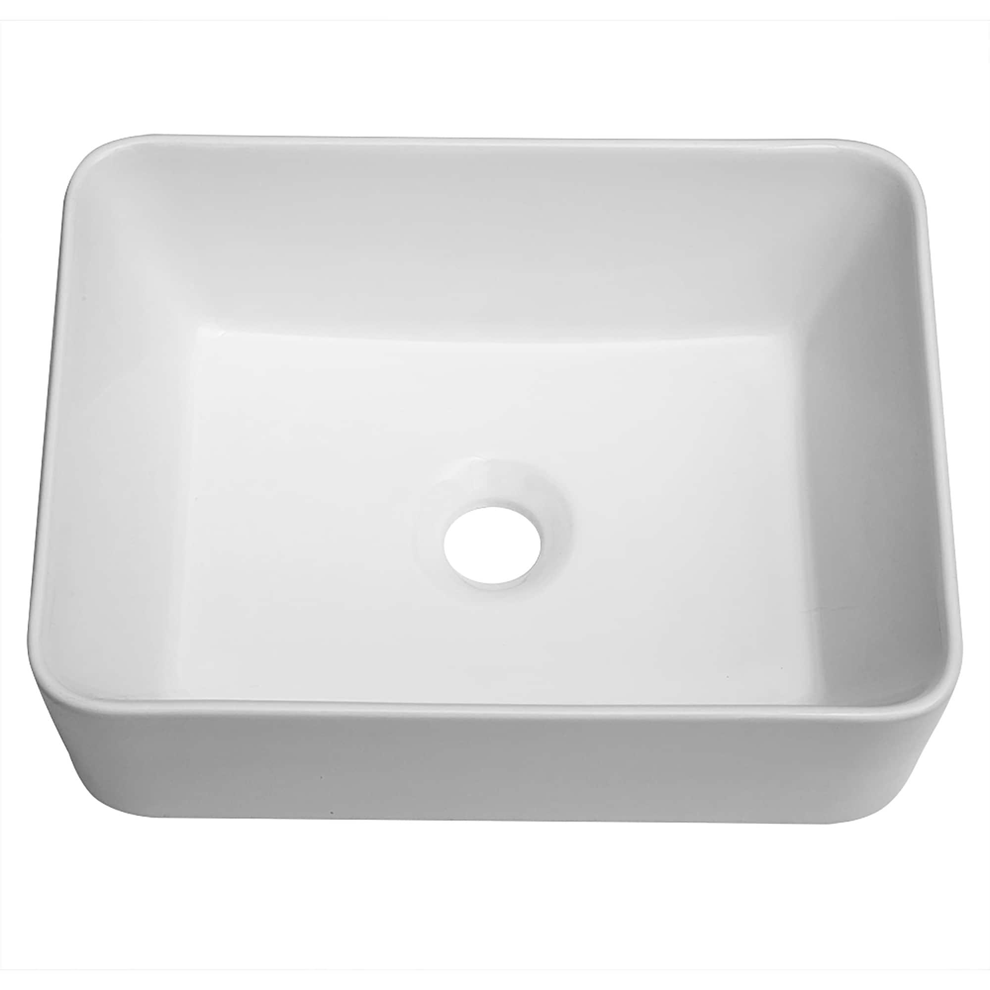 16" x 12" Bathroom Vessel Sink White Ceramic Rectangular Bathroom Sink Above Counter Vessel Sink