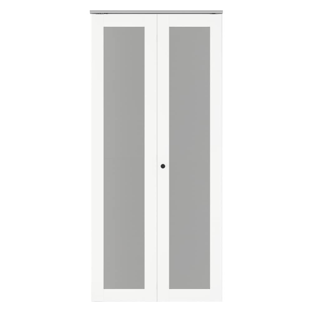 Calhome Full Lite Frosted Glass MDF Bi-Fold Door with Hardware Kit and Door Handle