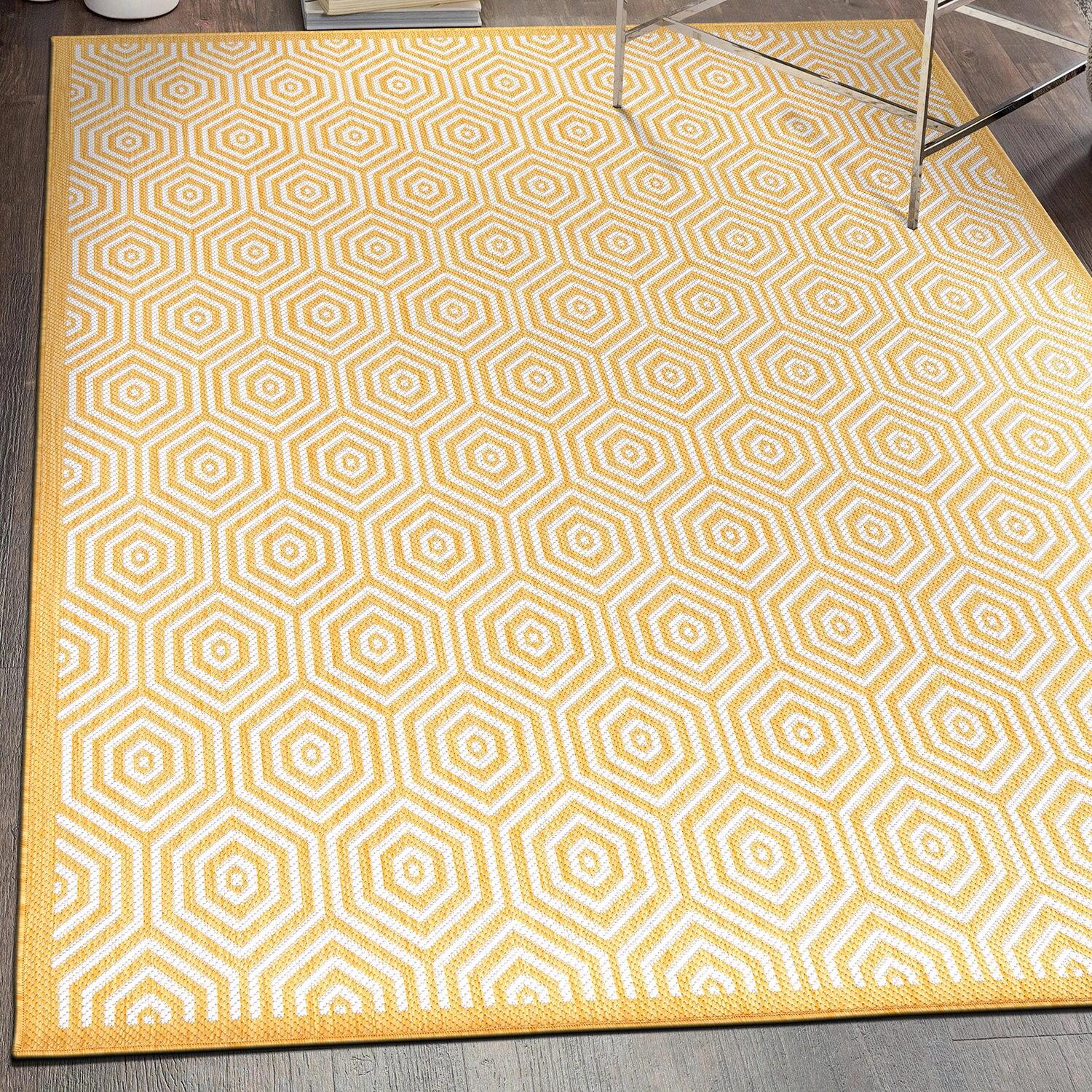 World Rug Gallery Modern Geometric Textured Flat Weave Indoor/Outdoor Area Rug - YELLOW 5' X 7'