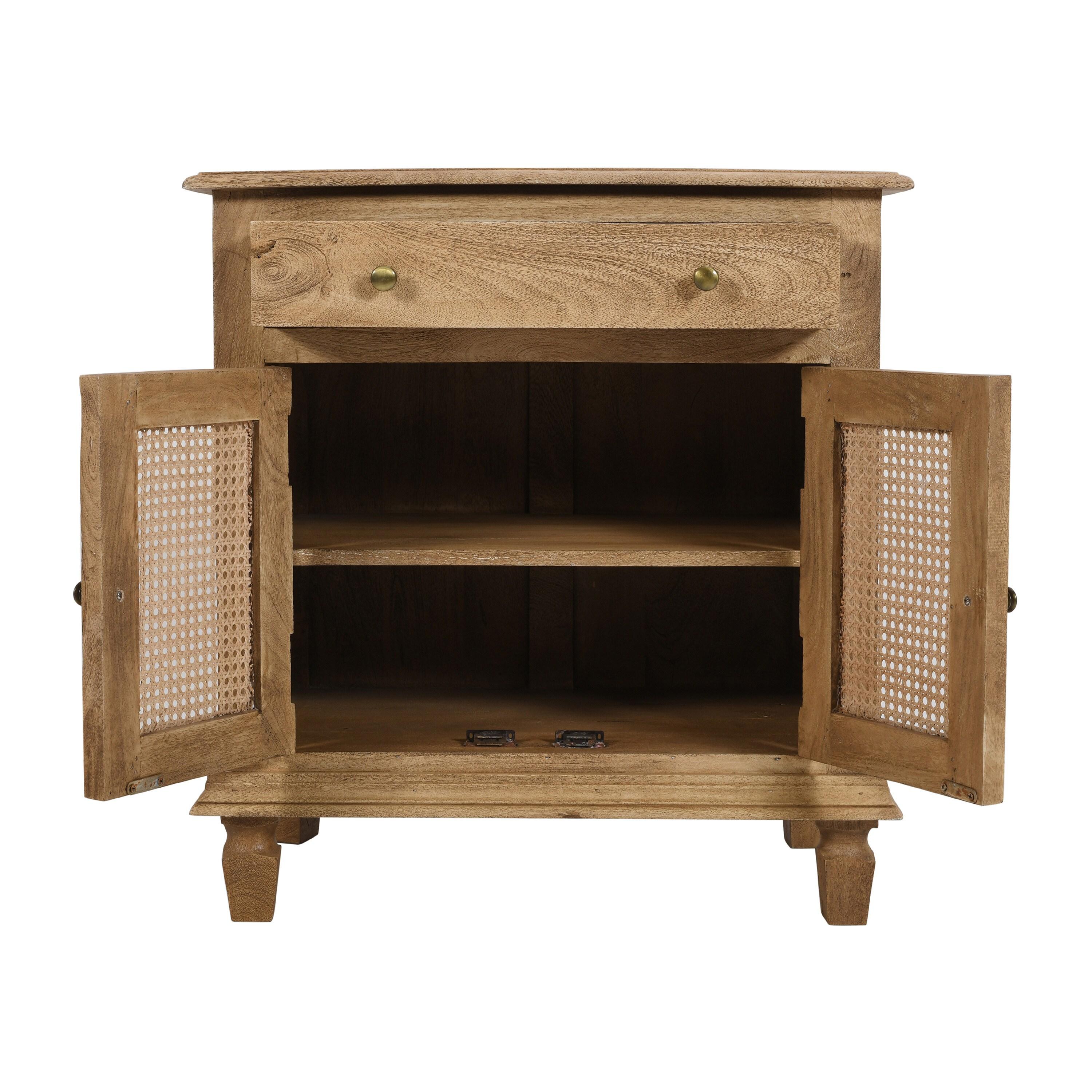 The Urban Port 30" Nightstand Table Rattan Cabinet Doors and Drawer Fronts Sandblasted Brown Mango Wood Brown