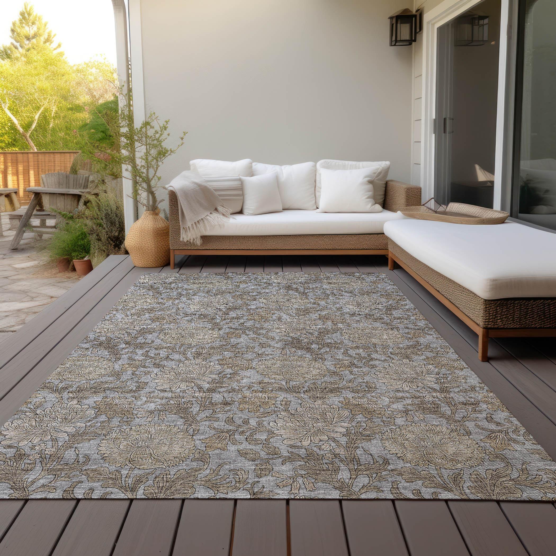 Gray Floral Synthetic Rectangular Kids Rug 2'6" x 3'10"