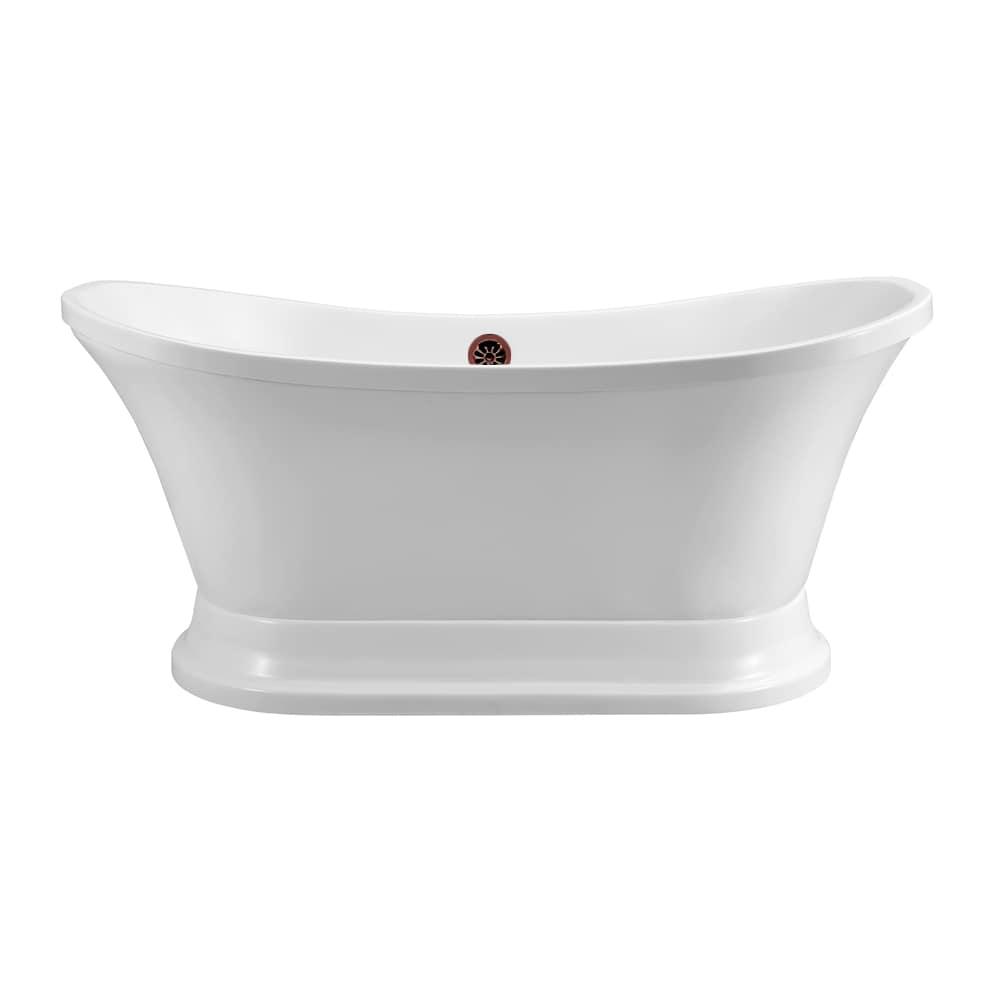 60" Streamline Freestanding Soaking Acrylic Bathtub With Drain and Bamboo Tray