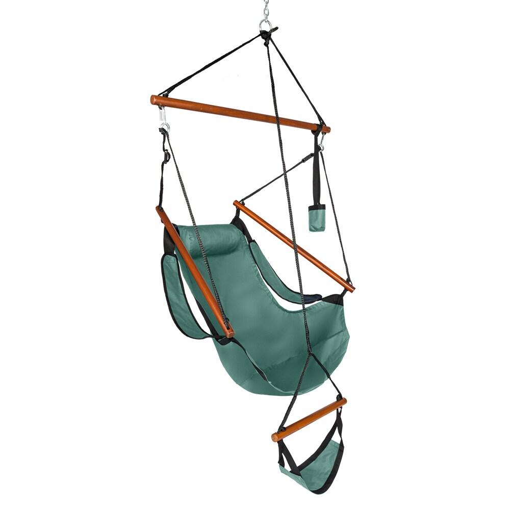 Tcbosik Hammock Hanging Chair, Oxford Cloth Air Swing Seat with Cup Holder and Hardwood Rod for Indoor/Outdoor Yard Garden Patio Balcony, Green