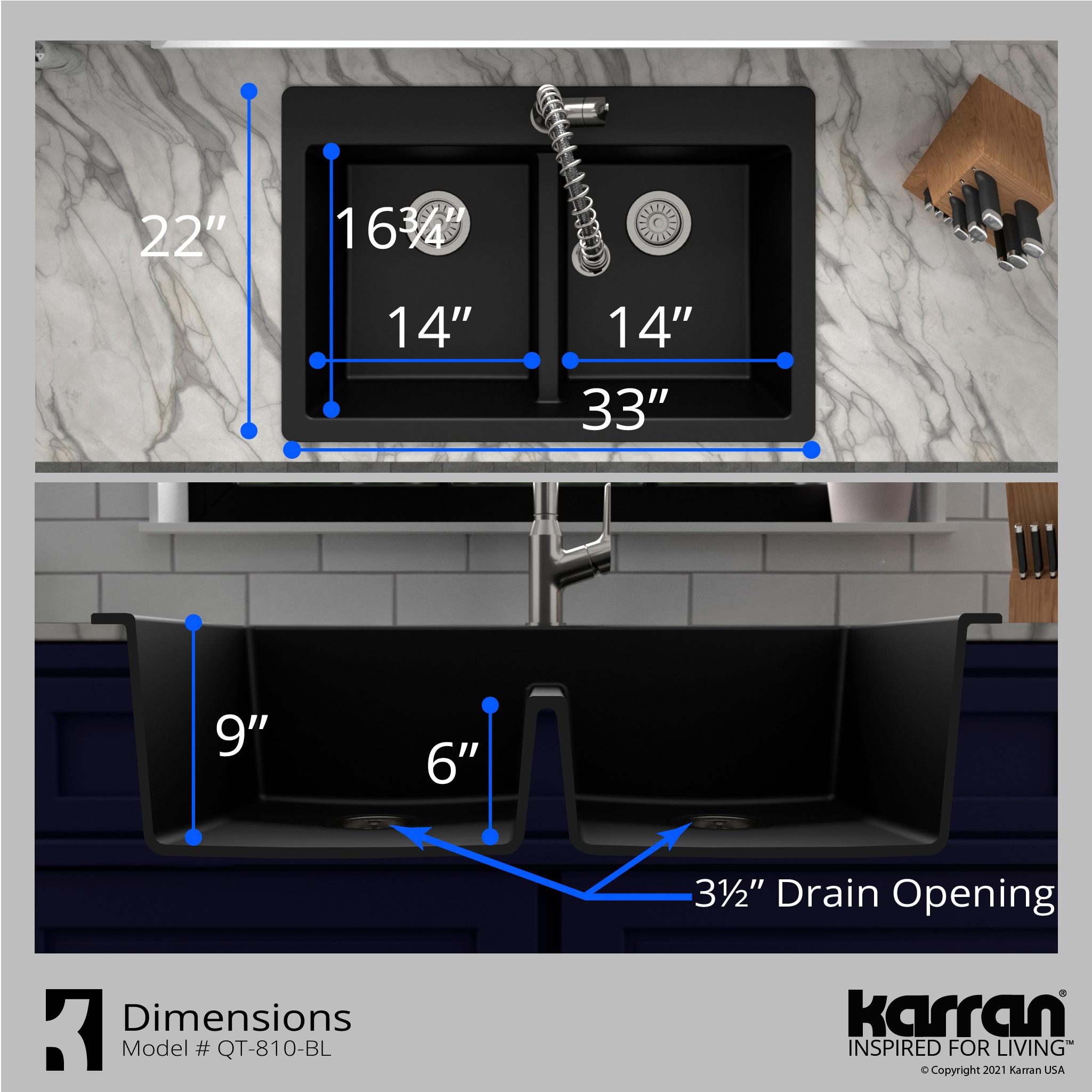 Karran Quartz 33'' X 22'' 50/50 Double Bowl Composite Drop-in Kitchen Sink