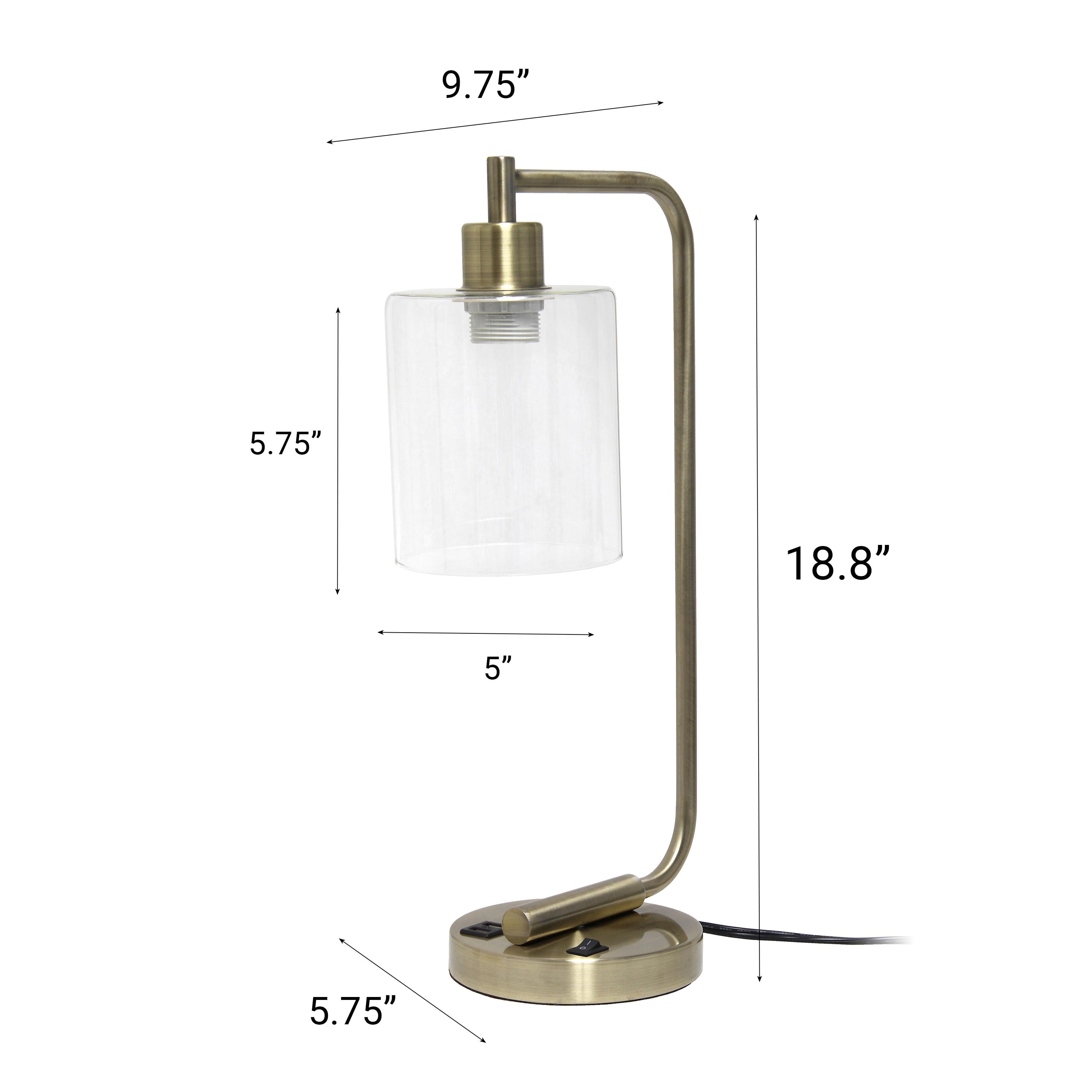 Modern Iron Desk Lamp with USB Port and Glass Shade Antique Brass Finish - Lalia Home: ETL Listed, No Assembly, Edison Bulb Compatible