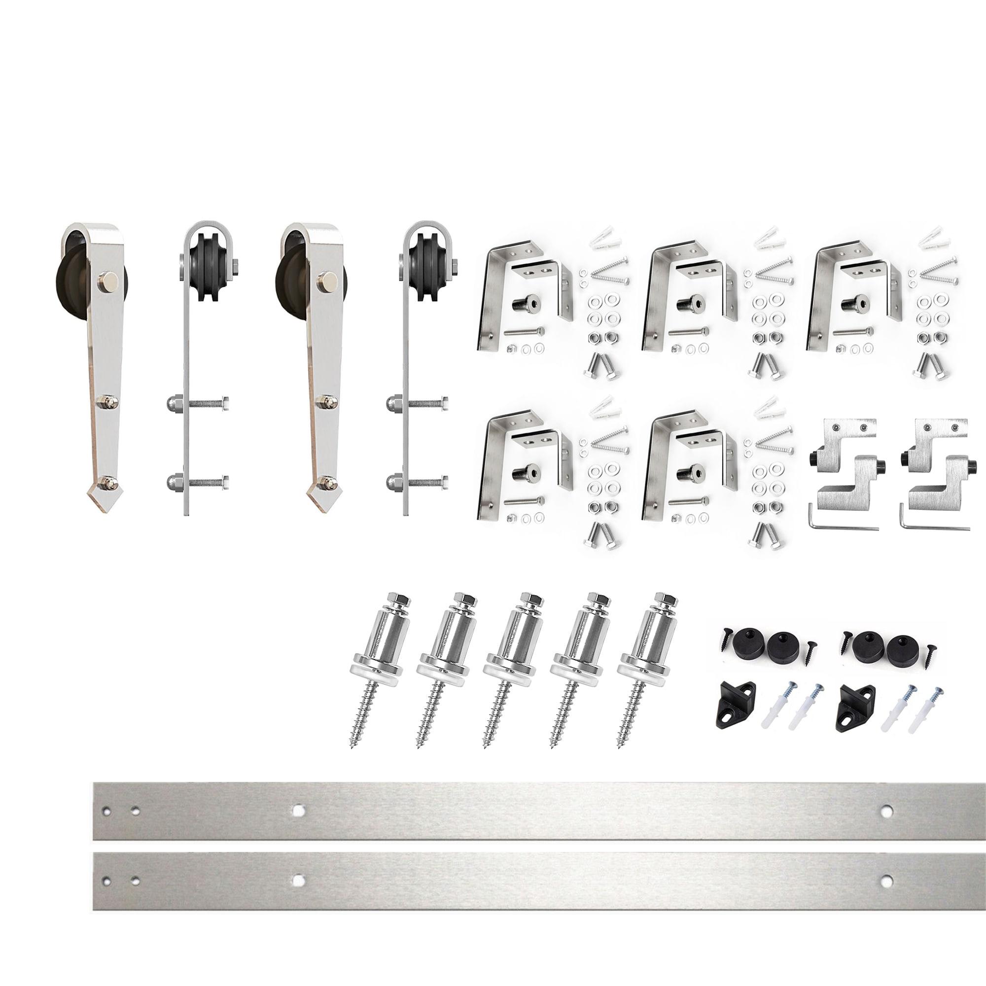 Homacer Brushed Nickel Double Track U-Shape Bypass Sliding Barn Door Hardware Kit, for Two/Double Doors, 6.6ft Long Flat Track, Arrow Design Roller, Heavy Duty, for Interior & Exterior Use